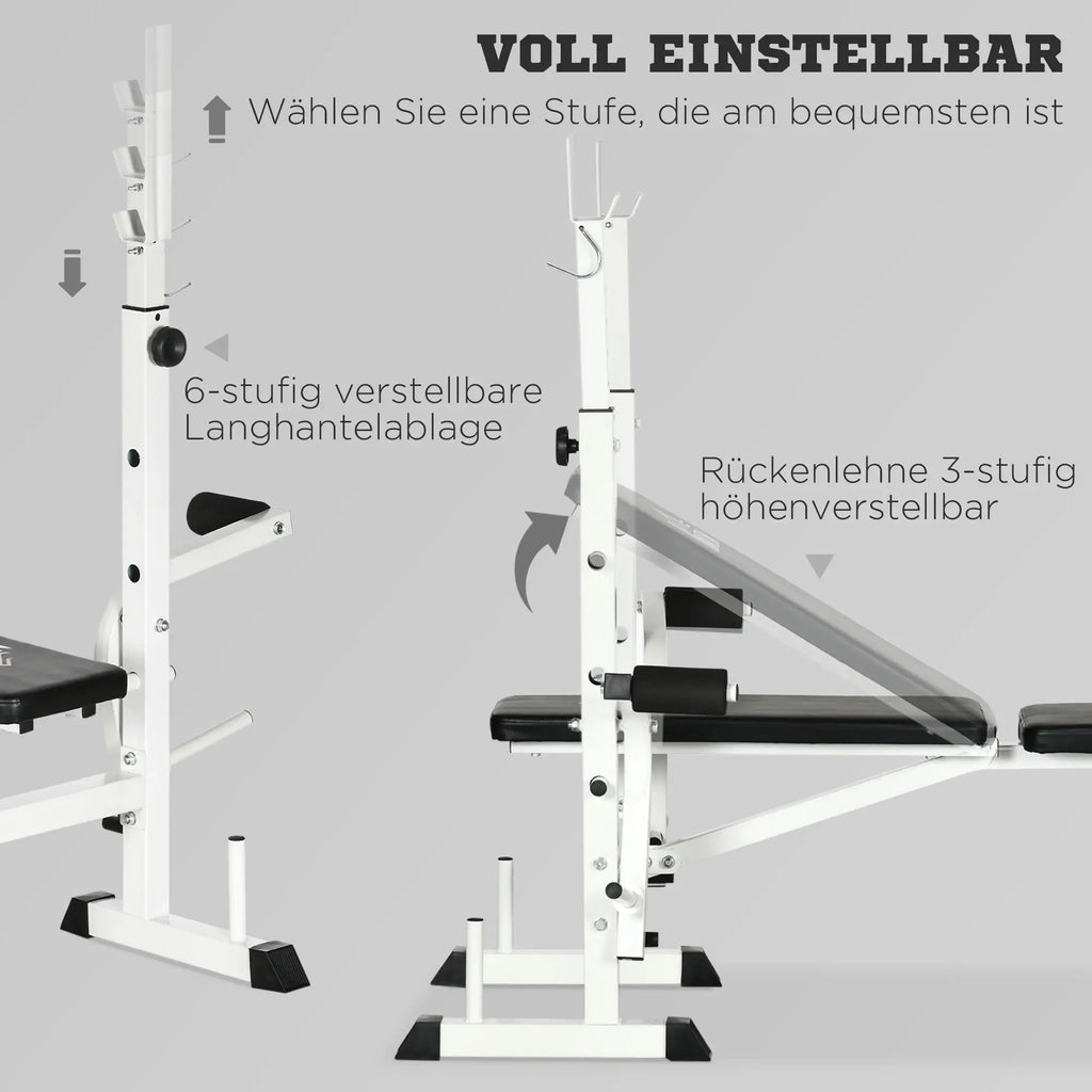 HOMCOM Trainingsbank in hoogte verstelbaar met leg press en bicepscurl