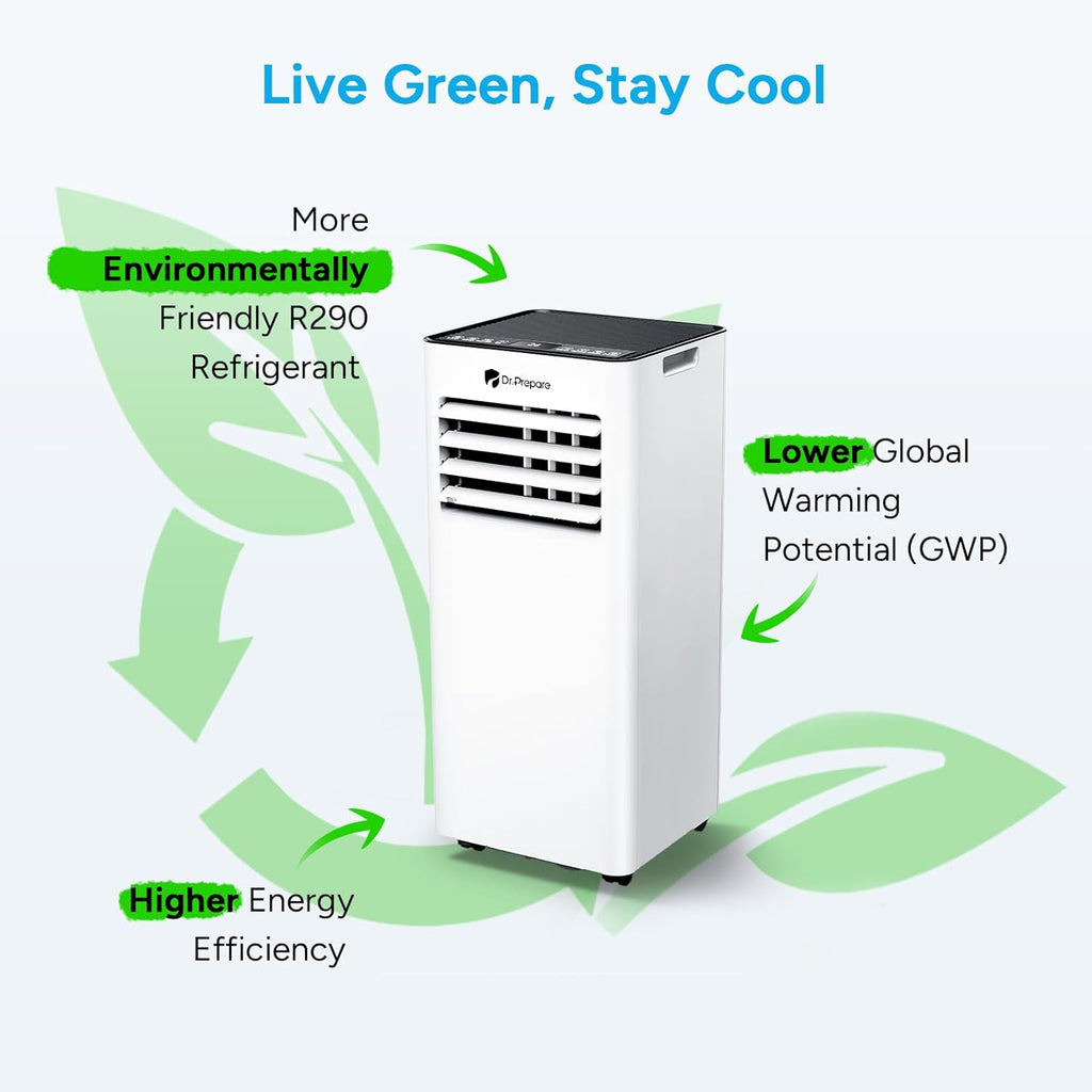 DR.PREPARE Mobiles Klimagerät 9000 BTU mit APP, 4 in 1 Mobile Klimaanlage mit Abluftschlauch, Kühlen&Ventilieren&Entfeuchten, Ventilator & Schlafmodus mit Fernbedienung, Kühlt bis zu 30m², 1-24H Timer