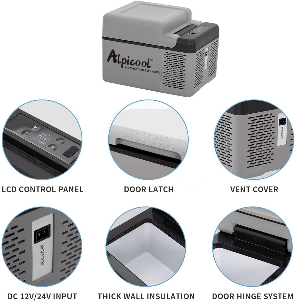 Alpicool C12 12L koelbox 12 V mini koelkast elektrische compressor auto koelkast camping vriezer kleine draagbare voor auto, vrachtwagen, boot, camper met USB-aansluiting