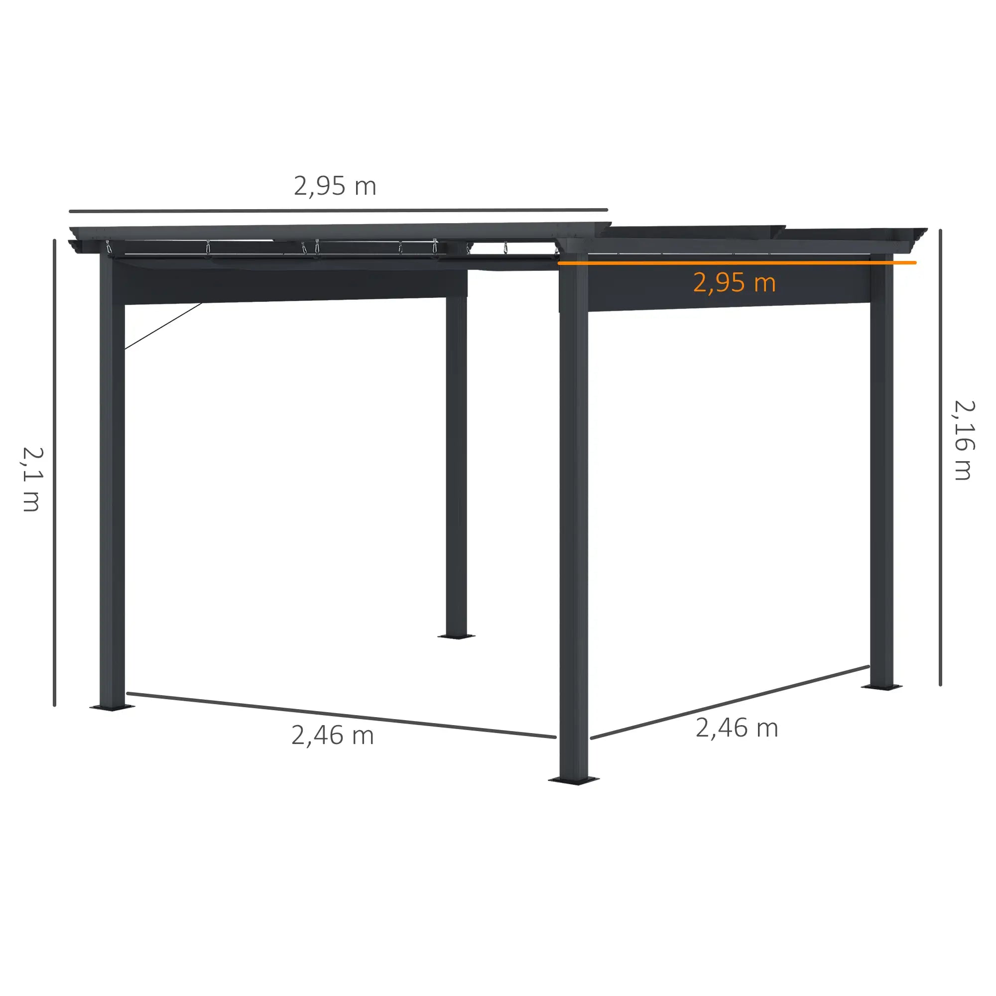 Outsunny Pergola 2,95x2,95 m met schuifdak grijs