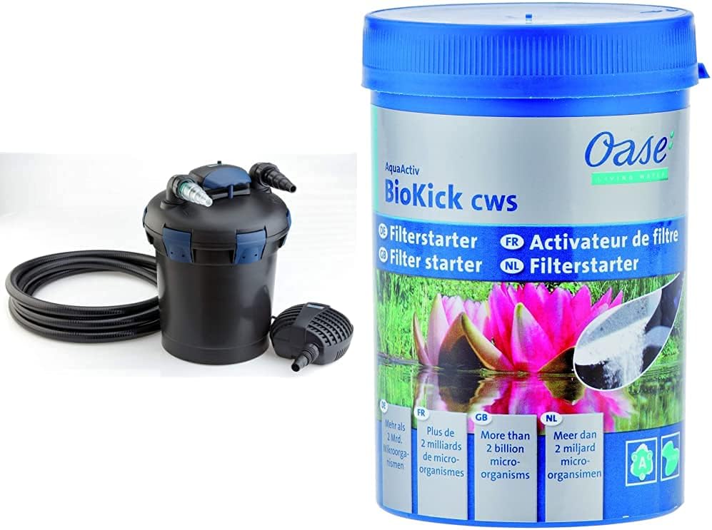 OASE 50499 Drukfilter BioPress Set 4000, vijverfilter filterset voor effectieve en snelle algenbestrijding, complete set incl. filterpomp en UVC-reiniger