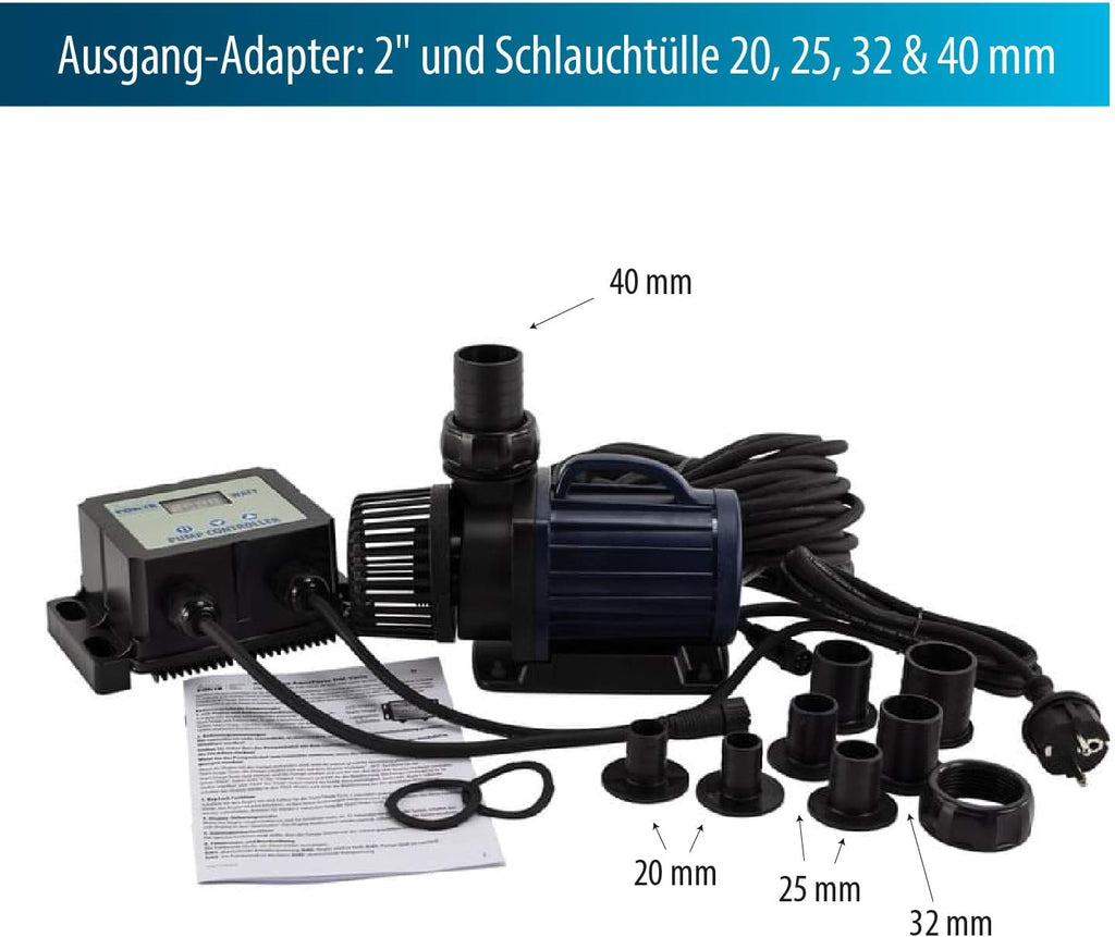 AquaForte filter-/vijverpomp DM-22.000 Vario S, 70-200W, opvoerhoogte 7,5m, regelbaar met externe controller. Ideaal als vijverpomp of als beekloop-/watervalpomp.