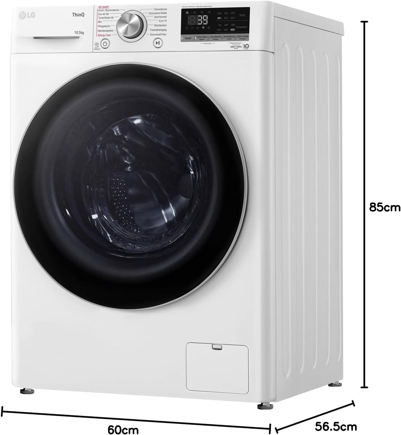 LG F4WV7080, Klasse A, Voorlader Wasmachine 8 kg, 1400 tpm, AI Direct Drive, Wi-Fi, Dieptereiniging met Stoom, Grote Capaciteit, TRIPLE A, Veiligheidsglas Buitendeur, 62 x 60 x 85 cm ꟷ Wit