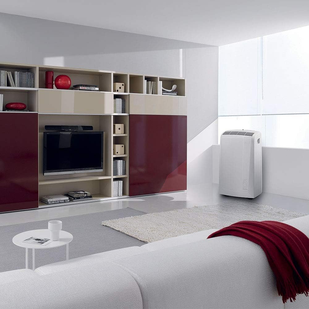 De'Longhi Pinguino PAC EM82, Mobiele airconditioner voor ruimtes tot 80 m, 9.400 BTU, 2,4 kW, 63 dB, Ontvochtigingsfunctie, Energieklasse A, 24-uurs timer, Wit