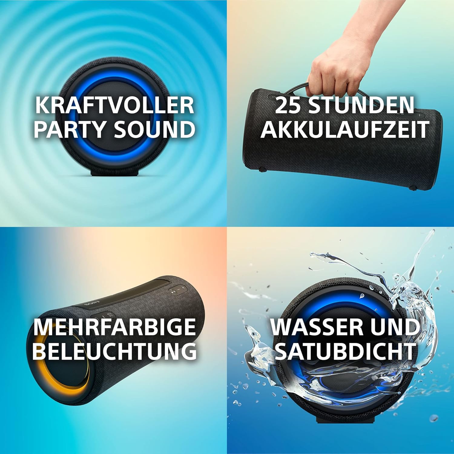 Sony SRS-XG300 - Draagbare draadloze bluetooth-speaker met krachtig feestgeluid en verlichting - waterdicht, 25 uur batterijduur, smartphone en snellaadfunctie - Zwart