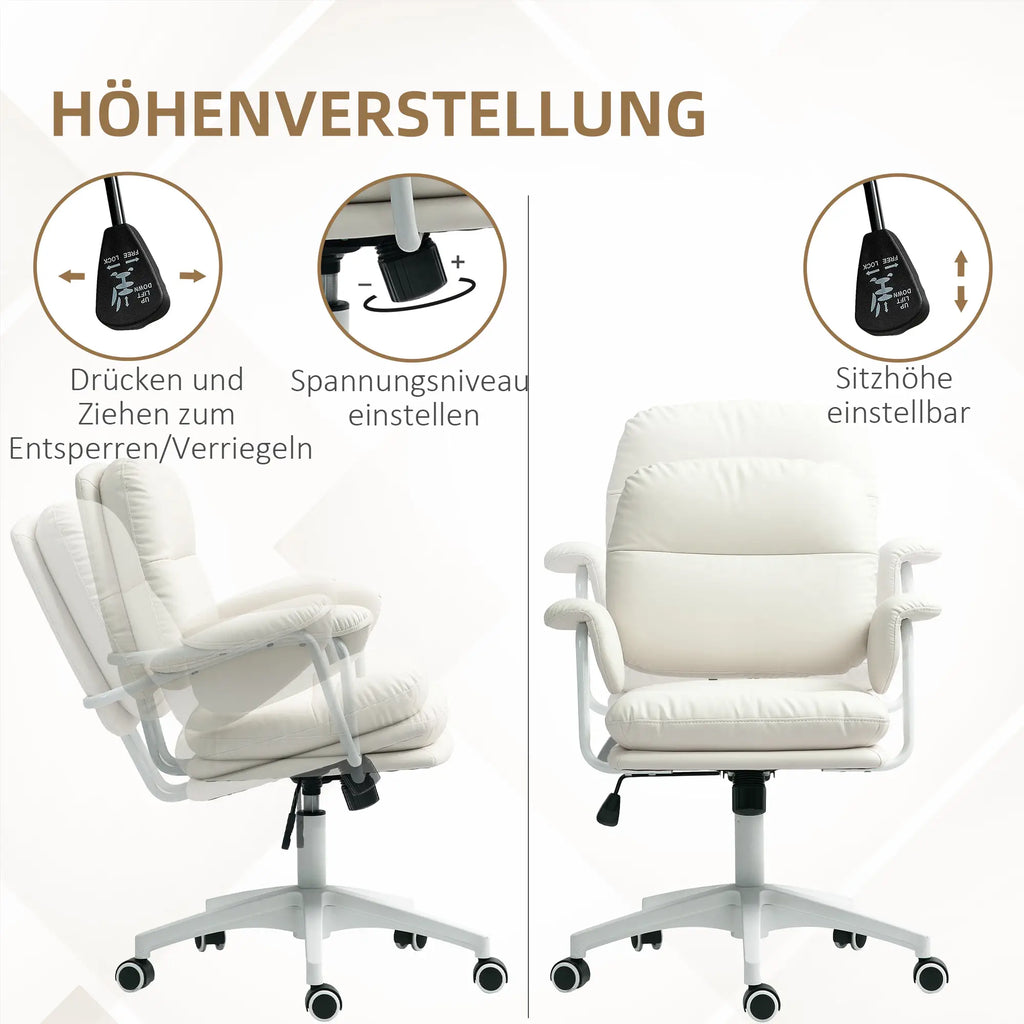 HOMCOM Bureaustoel met Kantelfunctie en Voetensteun Wit