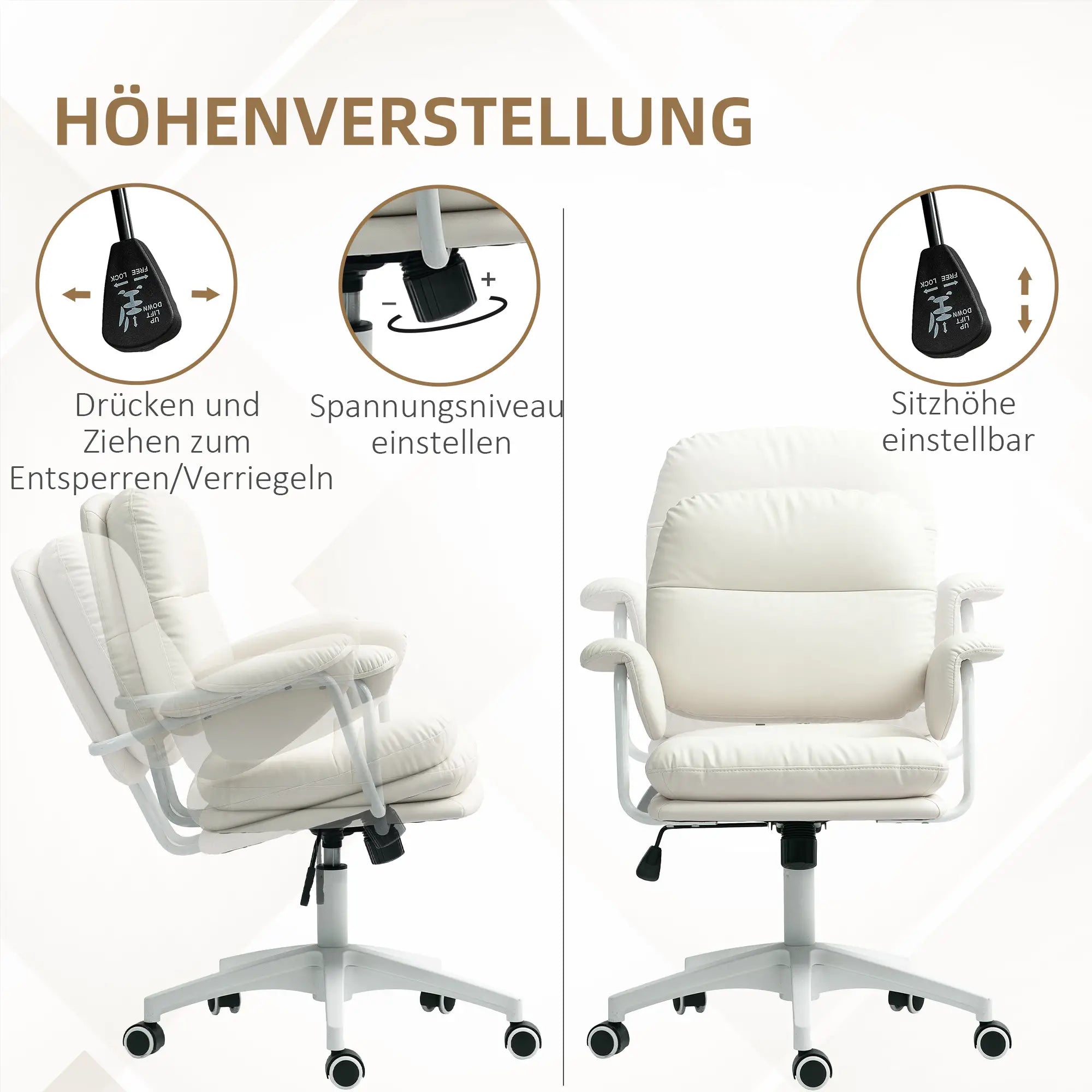 HOMCOM Bureaustoel met Kantelfunctie en Voetensteun Wit