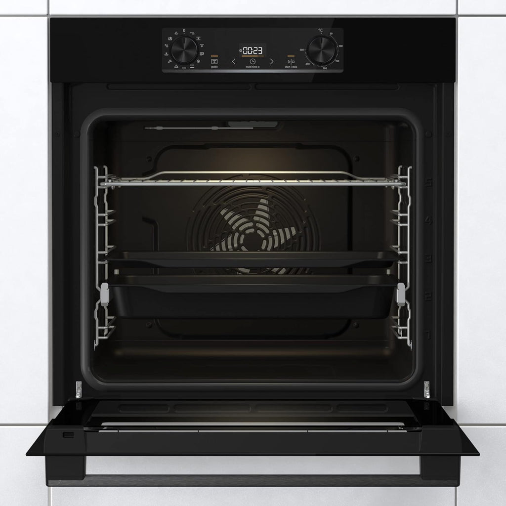 Gorenje 738971 Inbouw Ovenset OptiBake Black Steam Pyro Set / 77L / Hetelucht/Pyrolyse/ExtraSteam/GentleClose/AirFry/Pizzamode 300°C/PerfectGrill/Inductiekookplaat met BridgeZone/zwart