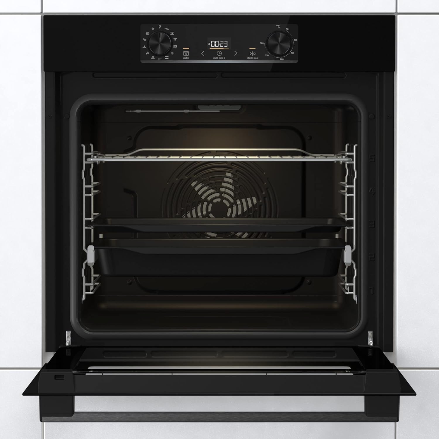 Gorenje 738971 Inbouw Ovenset OptiBake Black Steam Pyro Set / 77L / Hetelucht/Pyrolyse/ExtraSteam/GentleClose/AirFry/Pizzamode 300°C/PerfectGrill/Inductiekookplaat met BridgeZone/zwart