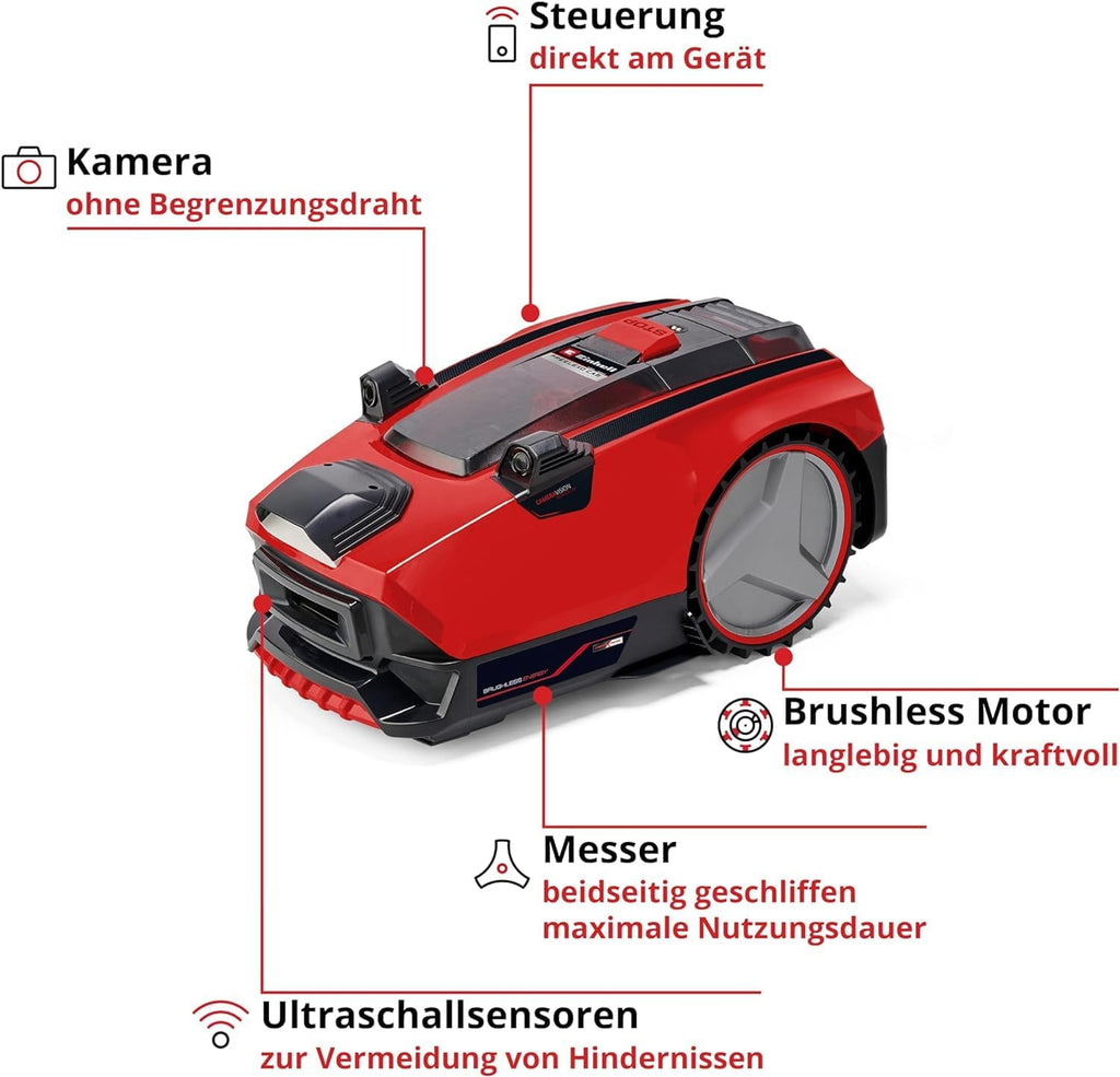 Einhell robotmaaier FREELEXO CAM 500 Power X-Change (18 V, camera vervangt begrenzingsdraad, voor 500 m, borstelloos, tot 25% helling, maaibreedte 18 cm, incl. 3,0 Ah accu, 5 m magneetband)