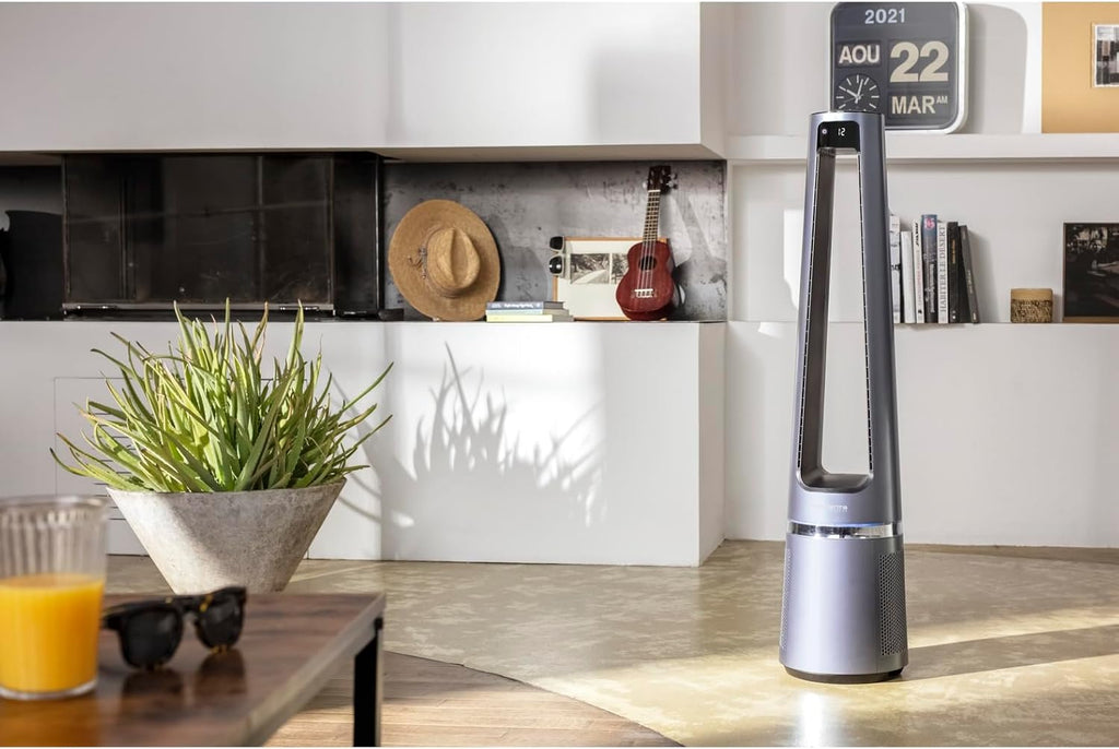 Rowenta QU5062 Eclipse 3in1 Luchtreiniger, ventilator, kachel, filtert 99,9% van de deeltjes, voor kamers tot 30 m2, snelle verwarming tot 35°C, automatische dag- en nachtmodus, zwart/grijs