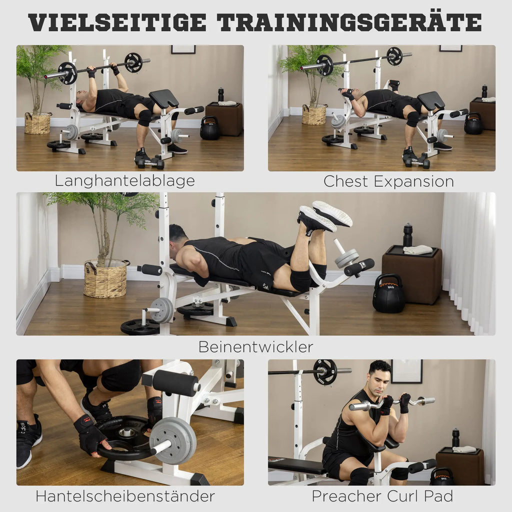 HOMCOM Trainingsbank in hoogte verstelbaar met leg press en bicepscurl