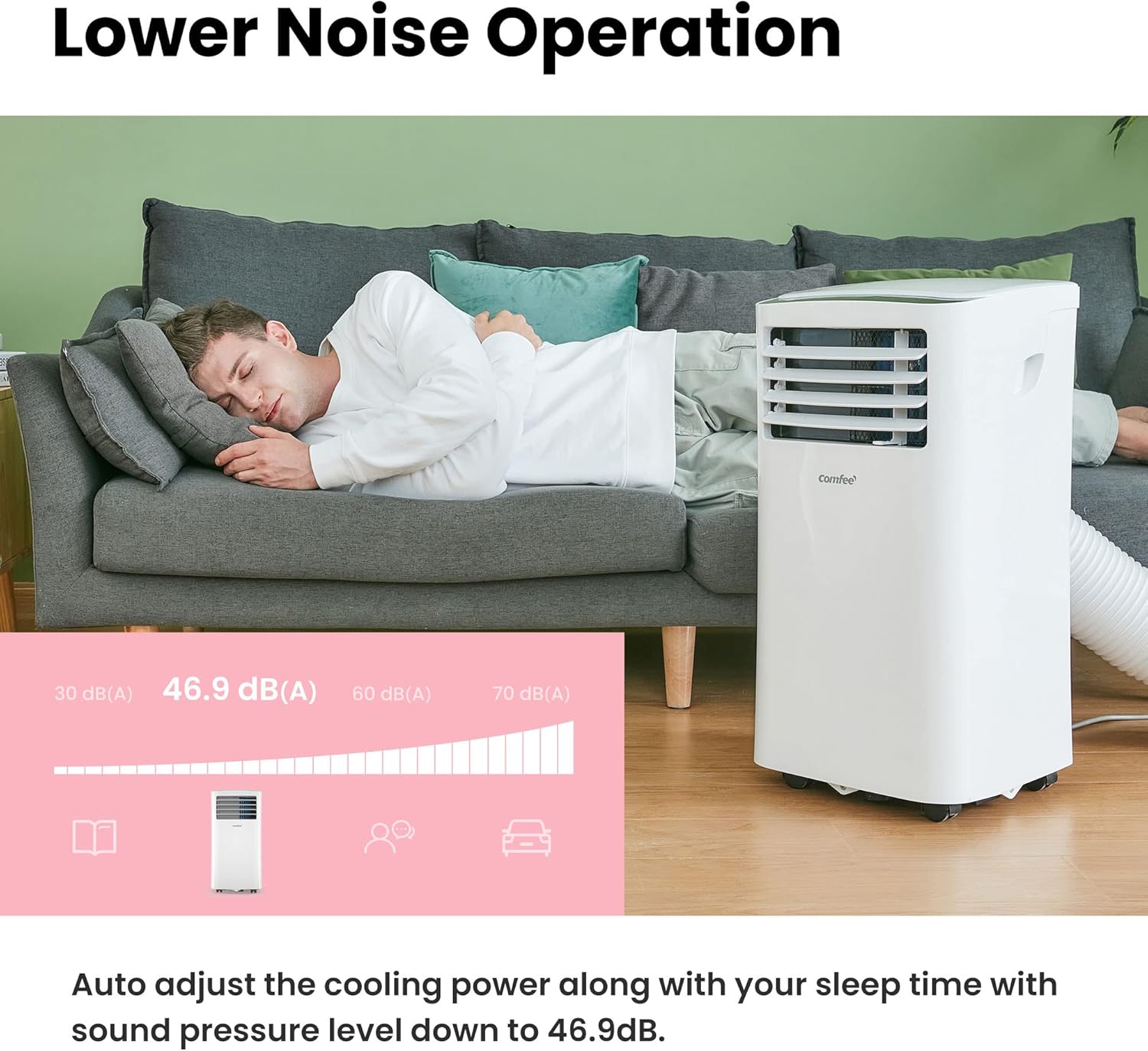 Comfee Mobiele Airco MPPH-09CRN7, 9000 BTU 2,6kW, Koelen&Ventileren&Ontvochtigen, Ruimtegrootte tot 88m³(33㎡), Mobiele Airconditioner met Afvoerslang