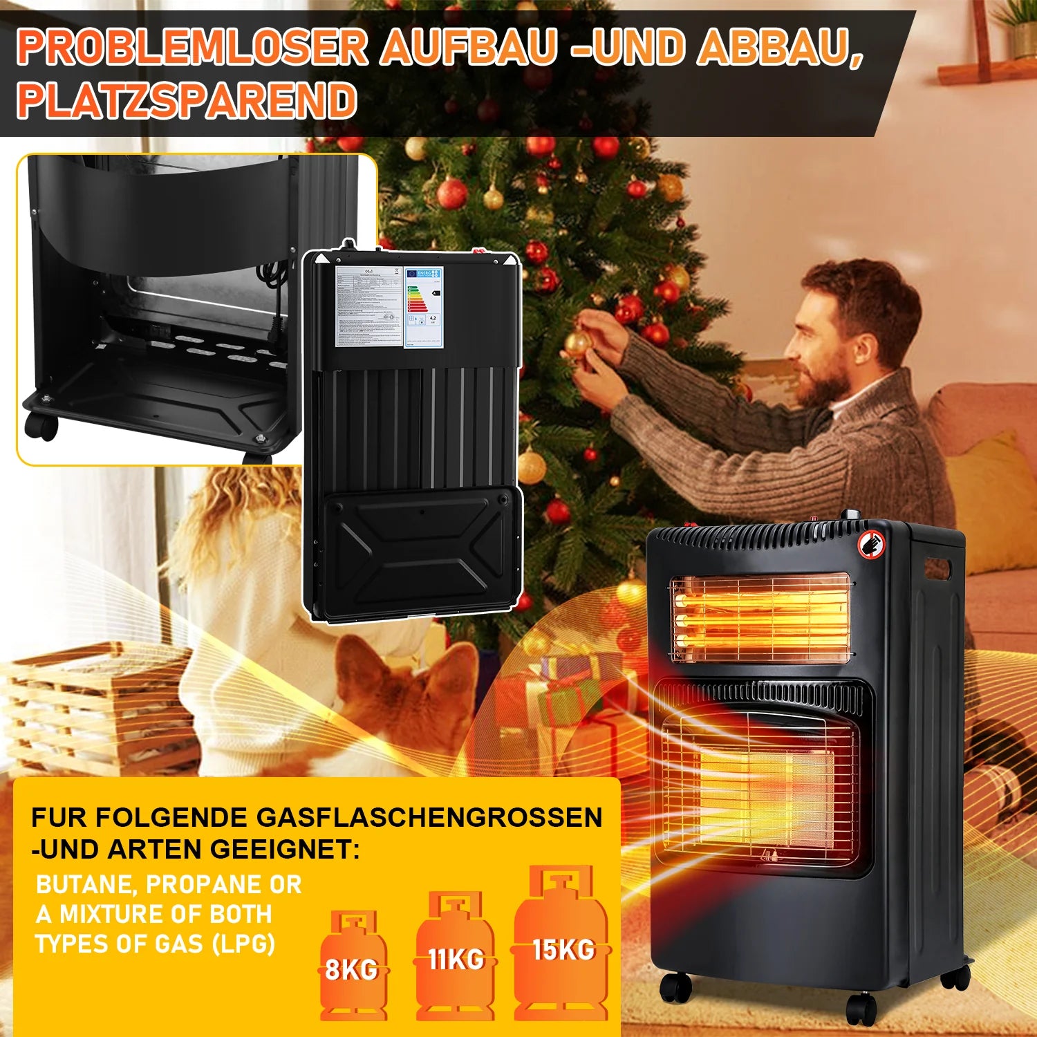 Sonnewelt Gasverwarming 4200W en 1260W gas-elektrische kachel met gasdrukregelaar, gasslang, gasflesadapter