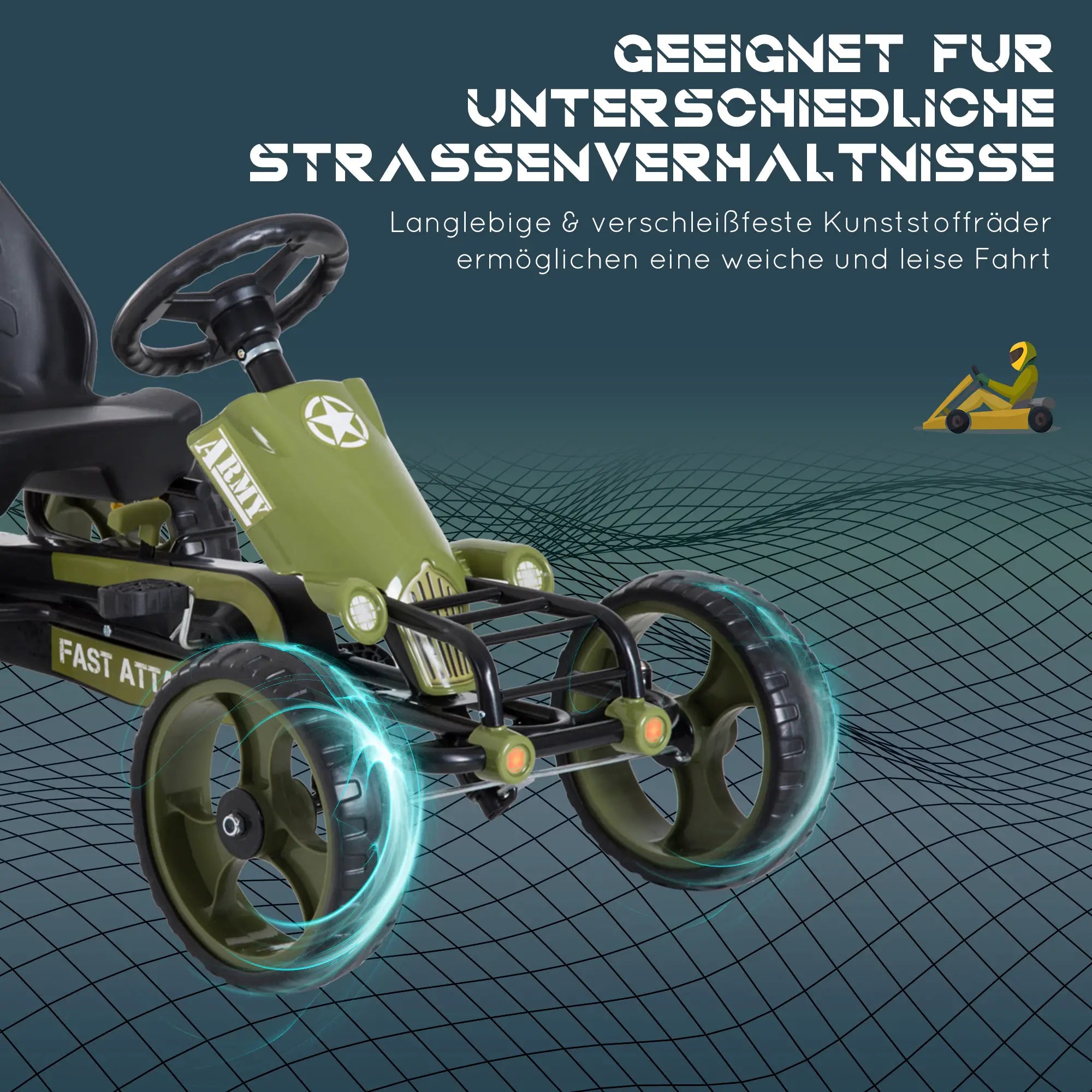 HOMCOM Kinder Go-kart Trapauto Legerdesign Handrem Verstelbaar