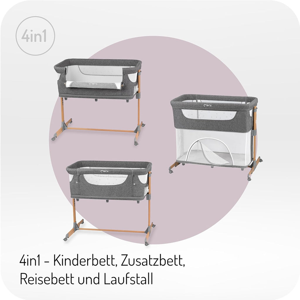 Momi SMART Bed 4-in-1 Bijzetbedden tot 15 kg, Bijzetbed voor baby's met matras, Hoogteverstelbaar
