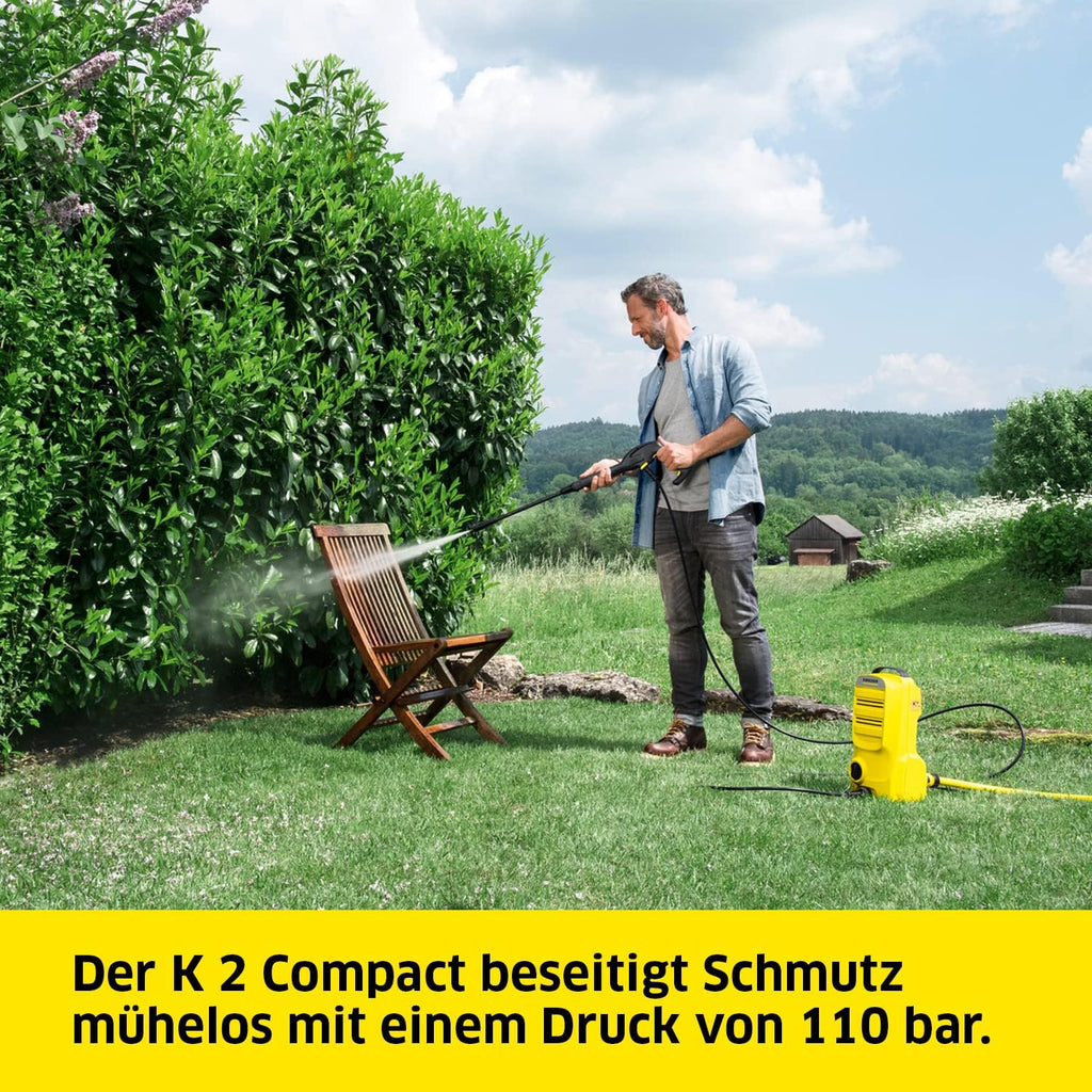 Kärcher hogedrukreiniger K Mini, licht en compact, druk: max. 110 bar, doorvoer: 360 l/u, oppervlak: 20 m²/u, gewicht: 3,93 kg, hogedrukpistool, vuilfrees, spuitlans, waterfilter, zwart, geel