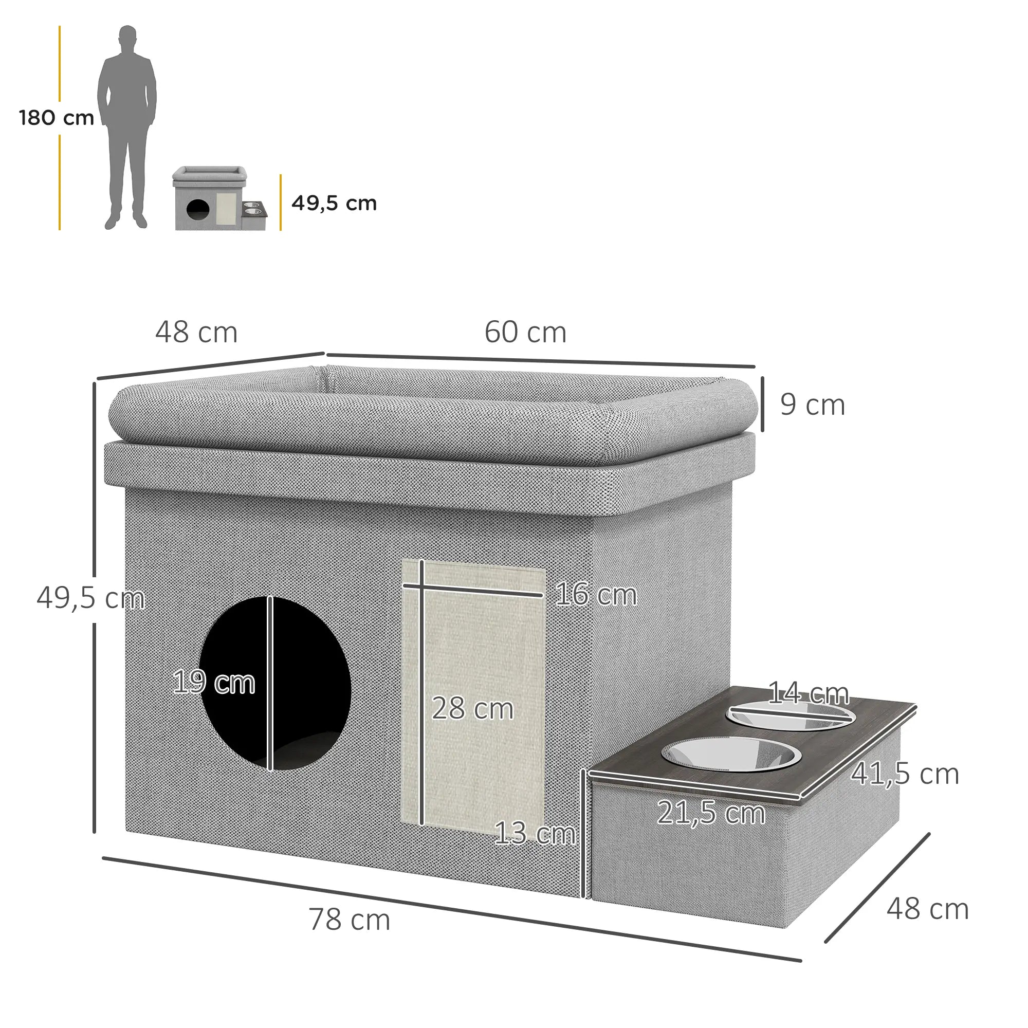 Roestvrijstalen voerbakset 2 kommen grijs 78x48x49,5 cm