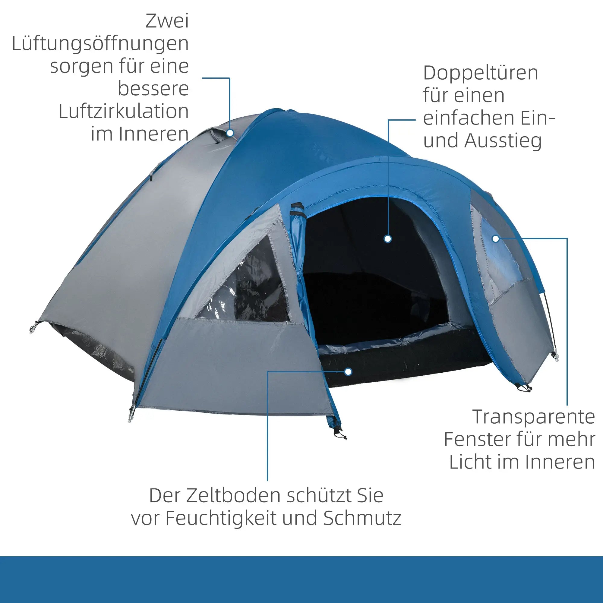 Outsunny Kampeertent 4-persoons 4-seizoenen met voortent outdoor