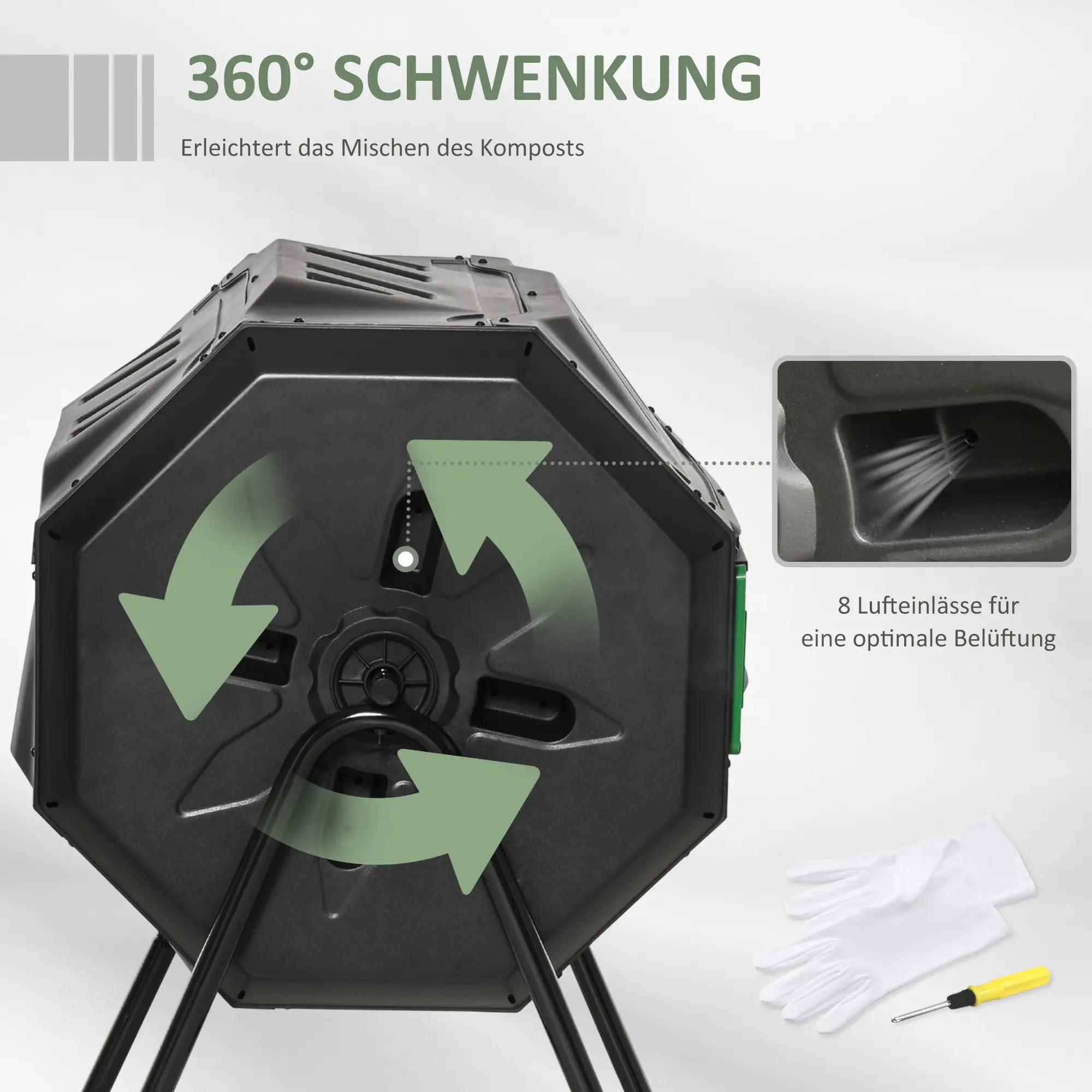 Outsunny Trommelcomposter met 2 kamers 360° draaibaar