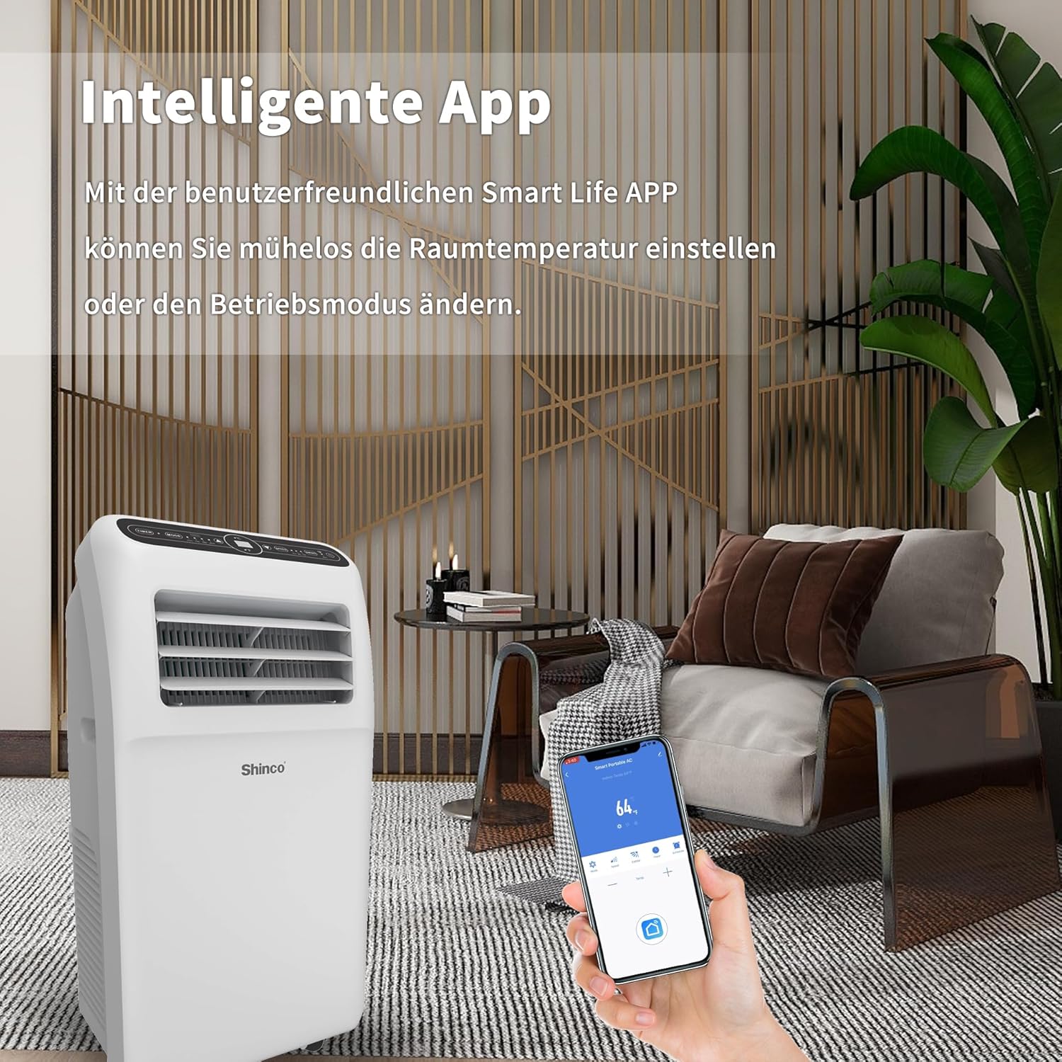 SHINCO Mobiele airconditioning met luchtafvoerslang, 9000 BTU, 2,6 kW, Koelen&Ventileren&Ontvochtigen, Mobiel airco-apparaat met slaapstand, Ruimte tot 22㎡, 24-uurs timer