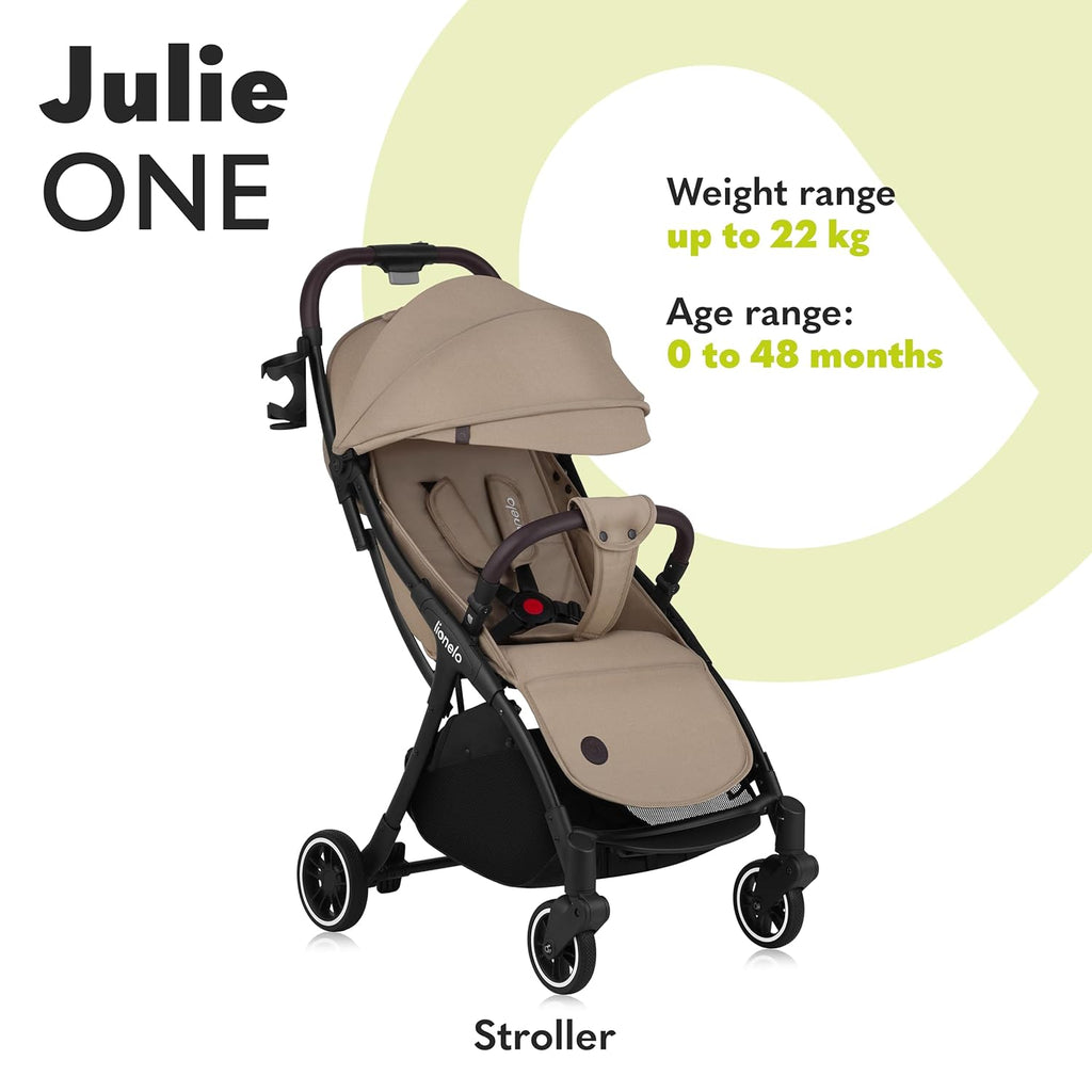 LIONELO Julie One Buggy kinderwagen tot 22 kg, verstelbare rugleuning en voetsteun, muskietennet, beenwarmers, bekerhouder en draagtas, inklapbaar