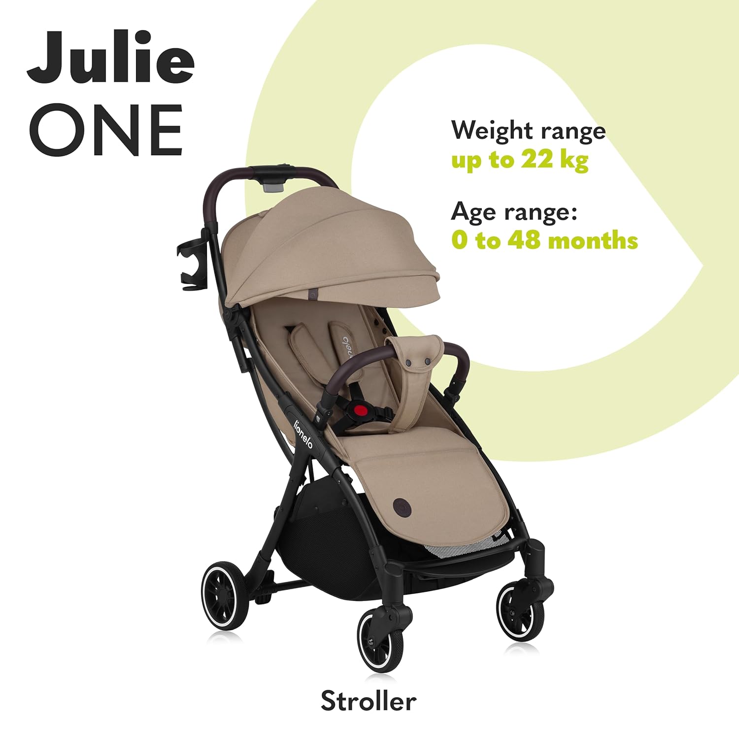 LIONELO Julie One Buggy kinderwagen tot 22 kg, verstelbare rugleuning en voetsteun, muskietennet, beenwarmers, bekerhouder en draagtas, inklapbaar