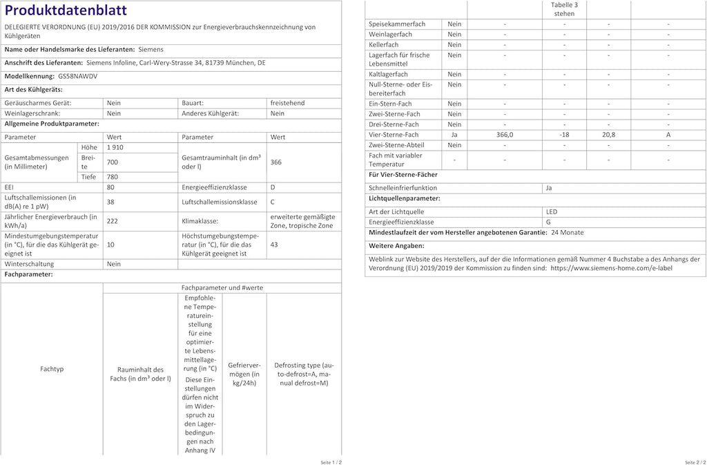 Siemens GS54NAWCV iQ500 vriezer, 176 x 70 cm, 327 L, noFrost nooit meer ontdooien, bigBox ruimte voor grote diepvriesproducten, varioZone flexibele glasplateaus en laden, wit