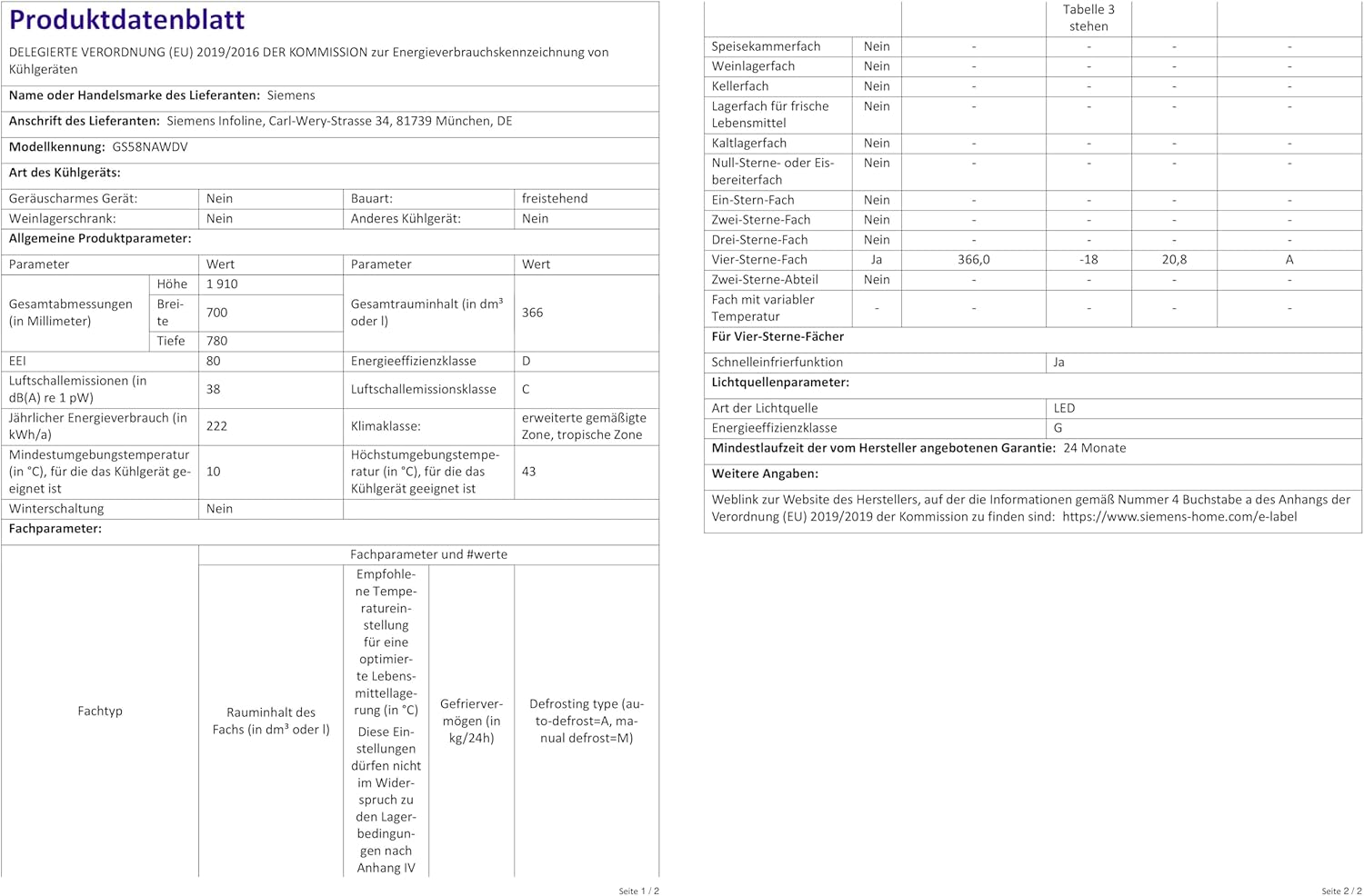 Siemens GS54NAWCV iQ500 vriezer, 176 x 70 cm, 327 L, noFrost nooit meer ontdooien, bigBox ruimte voor grote diepvriesproducten, varioZone flexibele glasplateaus en laden, wit