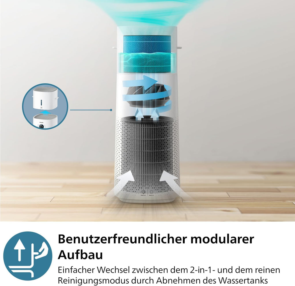 Philips Air Performer 2-in-1: Luchtzuiveraar en Ventilator - Reinigt 70 m², Verwijdert 99,97% van allergenen en verontreinigende stoffen. HEPA-filter, Slimme sensoren, Alexa, App. (AMF765/10)