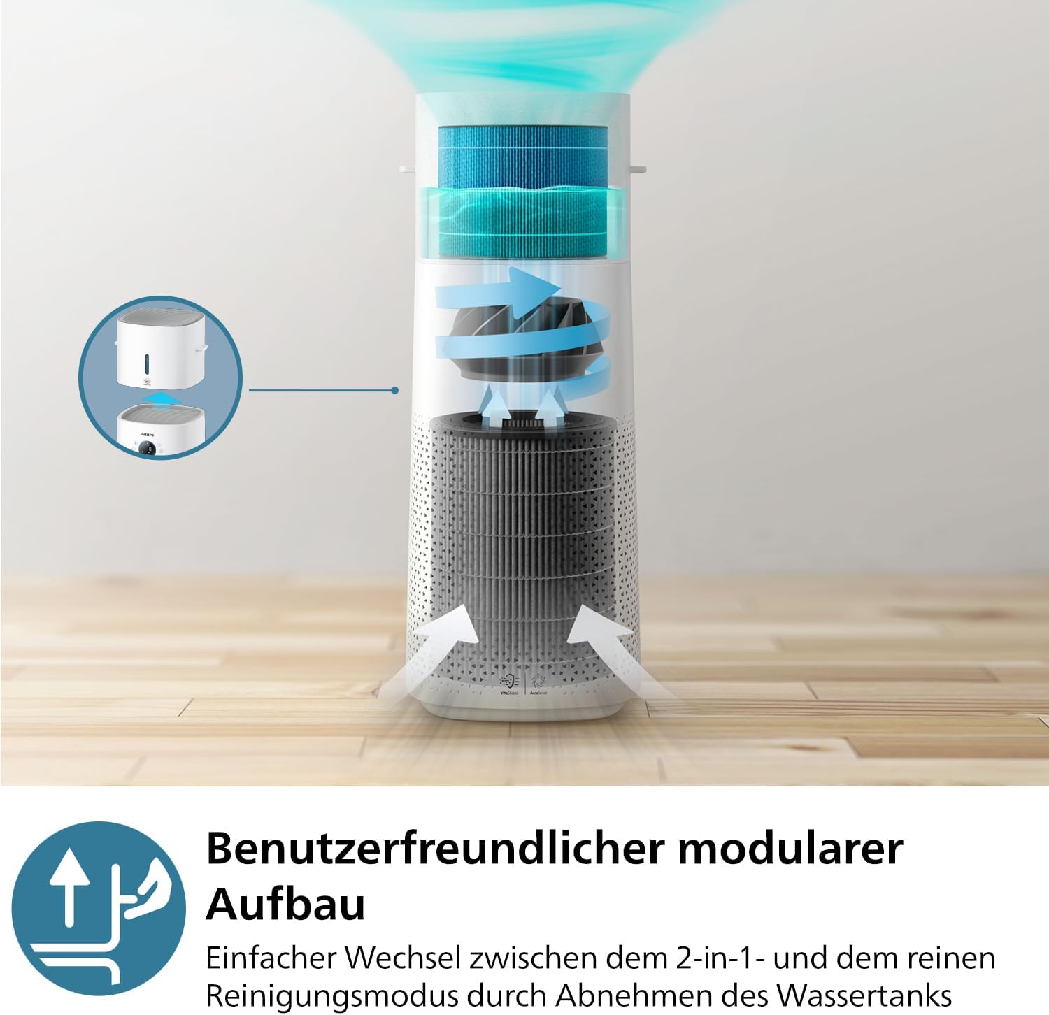 Philips Air Performer 2-in-1: Luchtzuiveraar en Ventilator - Reinigt 70 m², Verwijdert 99,97% van allergenen en verontreinigende stoffen. HEPA-filter, Slimme sensoren, Alexa, App. (AMF765/10)