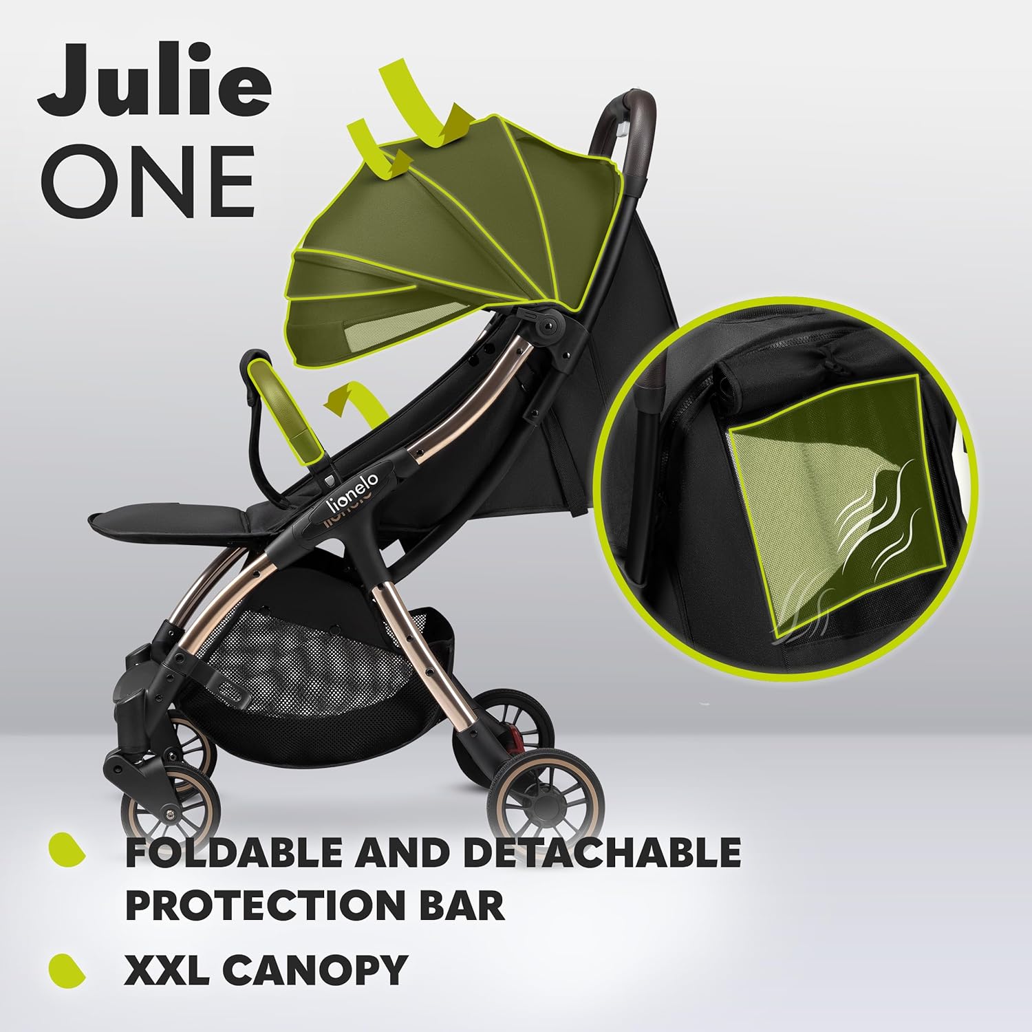 LIONELO Julie One Buggy kinderwagen tot 22 kg, verstelbare rugleuning en voetsteun, muskietennet, beenwarmers, bekerhouder en draagtas, inklapbaar