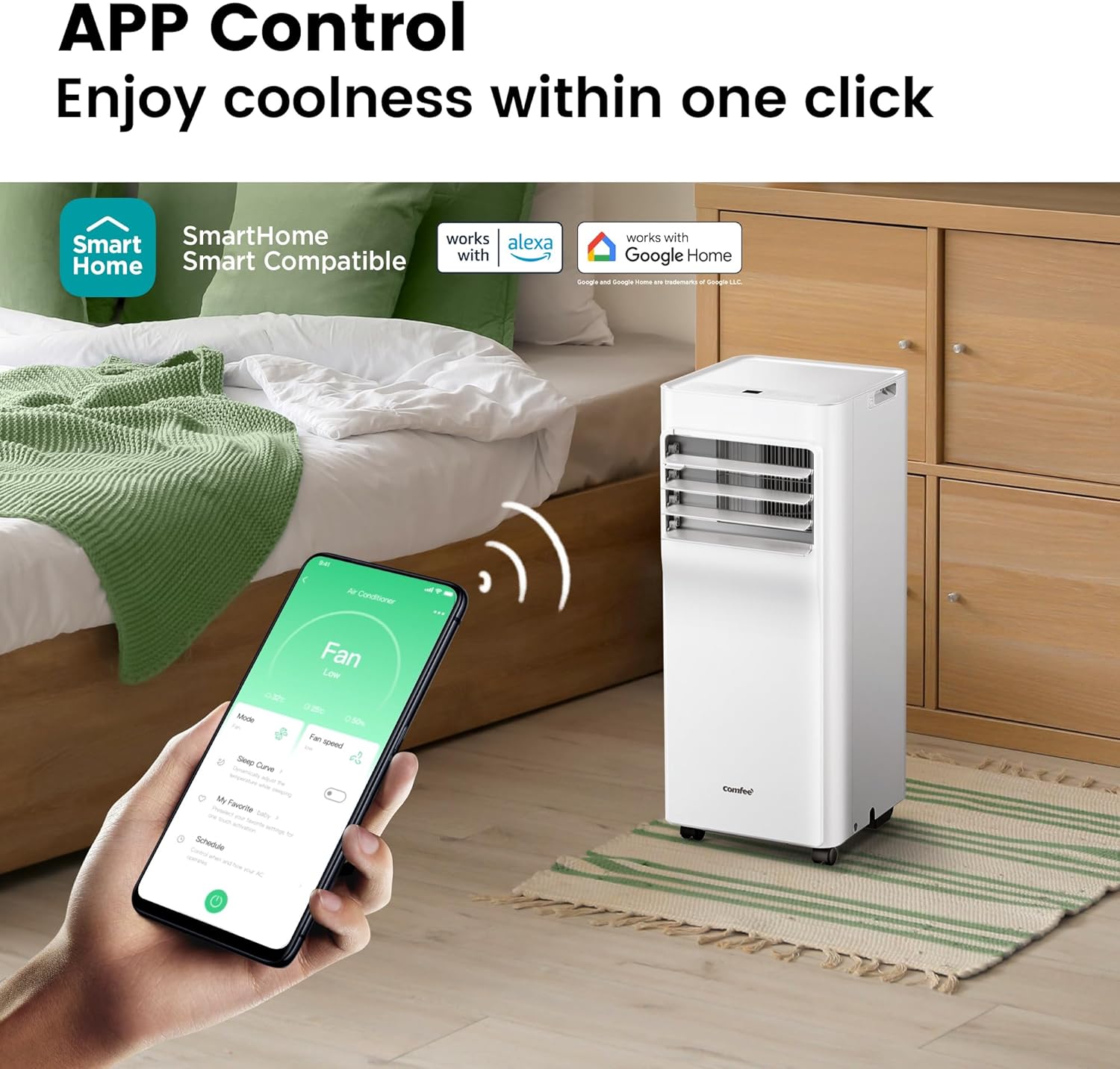 Comfee Mobiele Airco MPPH-09CRN7, 9000 BTU 2,6kW, Koelen&Ventileren&Ontvochtigen, Ruimtegrootte tot 88m³(33㎡), Mobiele Airconditioner met Afvoerslang