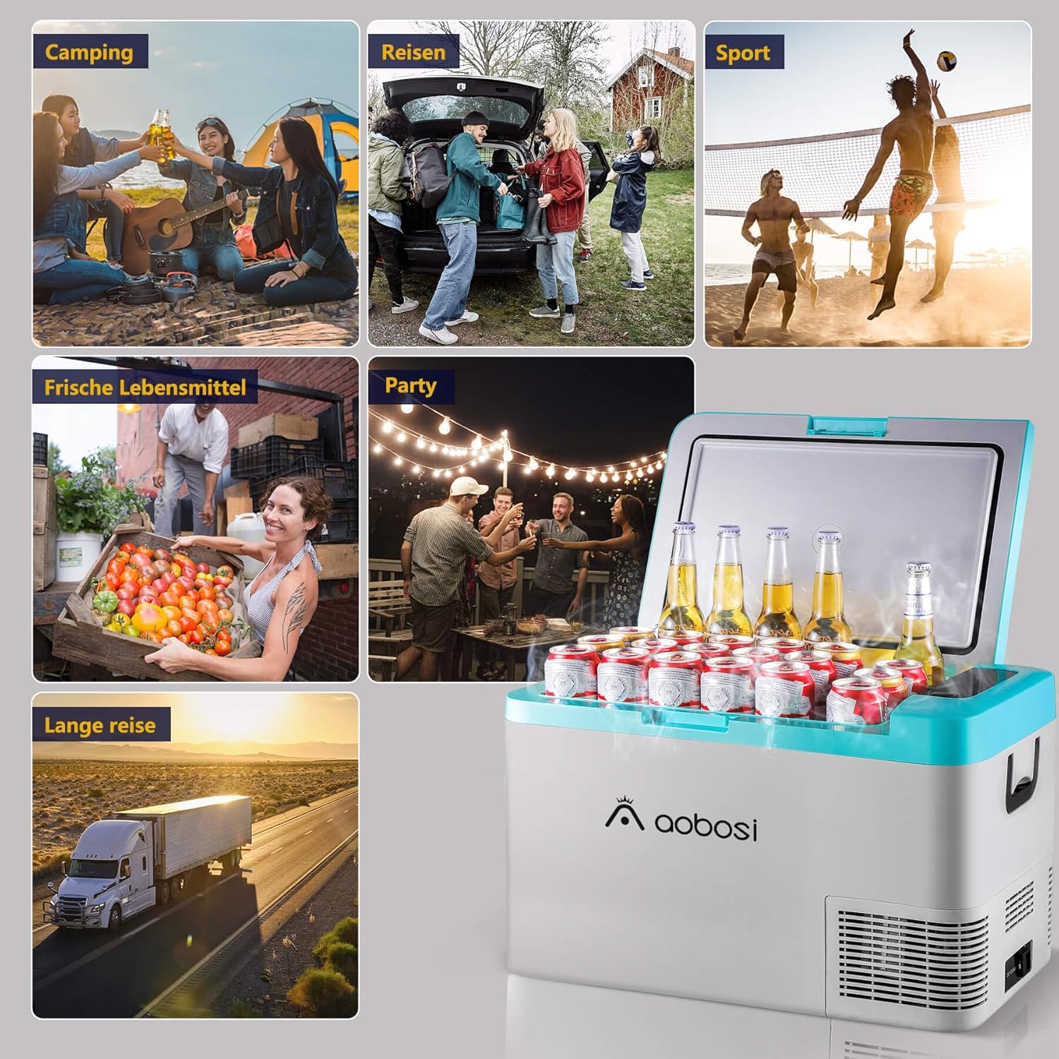 AAOBOSI Compressor Koelbox 36 L, Koelbox Auto met Wifi App Besturing, 12/24 V en 100-240 V Elektrische Koelbox, tot -20 °C voor Auto, Vrachtwagen, Boot, Camper, Camping, Dubbele Zone