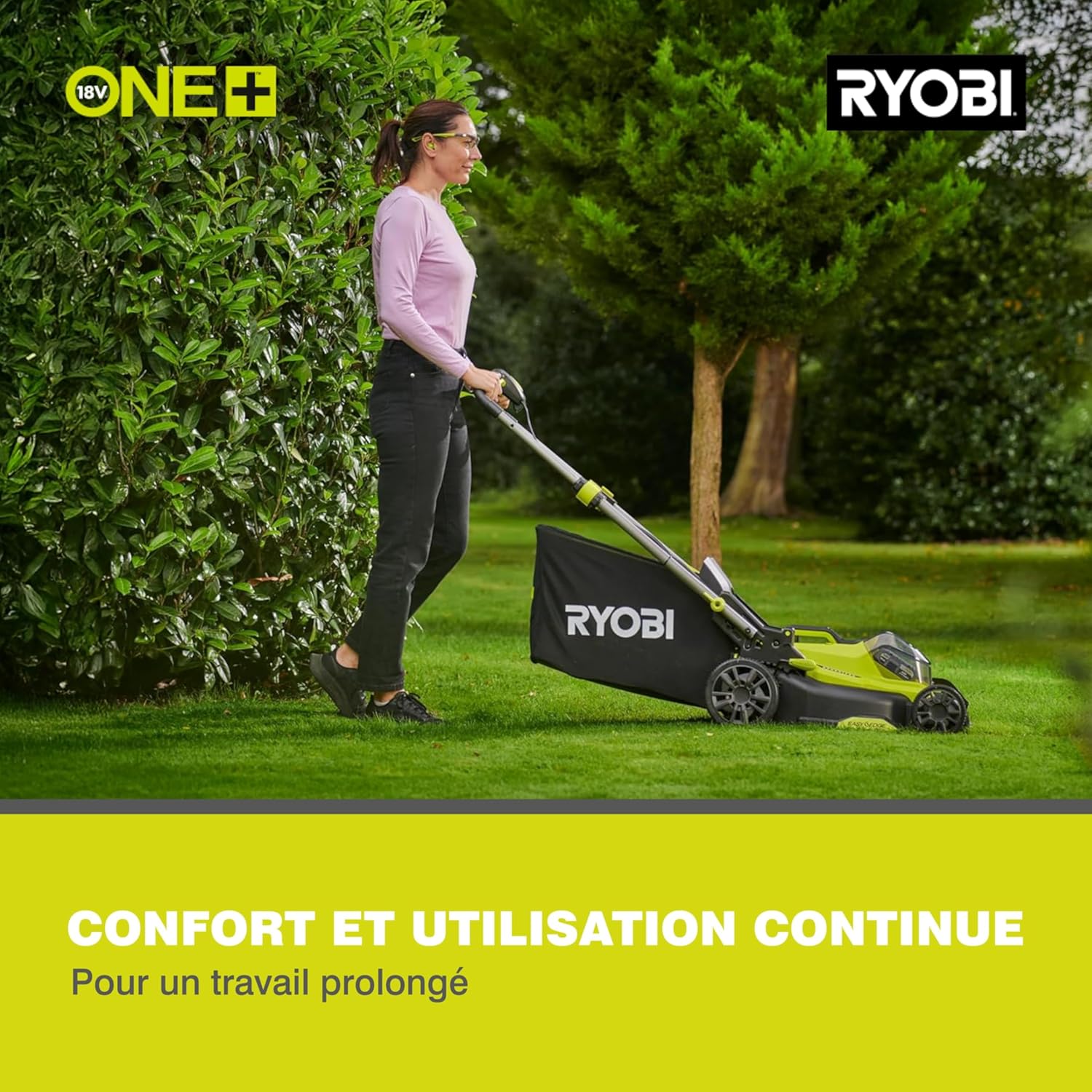 RYOBI 18 V ONE+ Accu-grasmaaier RLM18X33B40 (snijbreedte 33 cm, 5-voudige hoogteverstelling 25-65 mm, inklapbare duwbeugel, incl. mulchplug, 35l grasvangzak, 4,0Ah accu & lader)