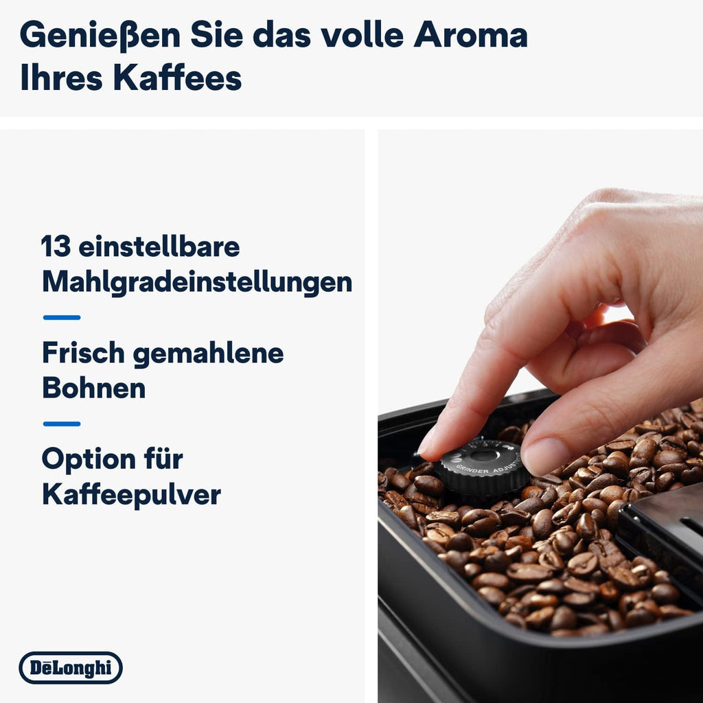 De'Longhi Magnifica Evo ECAM 292.33.SB volautomatische espressomachine met melkopschuimmondstuk, 5 directe keuzeknoppen voor espresso, koffie en koffiespecialiteiten, intuïtief bedieningspaneel, 2-kopsfunctie, zilver/zwart