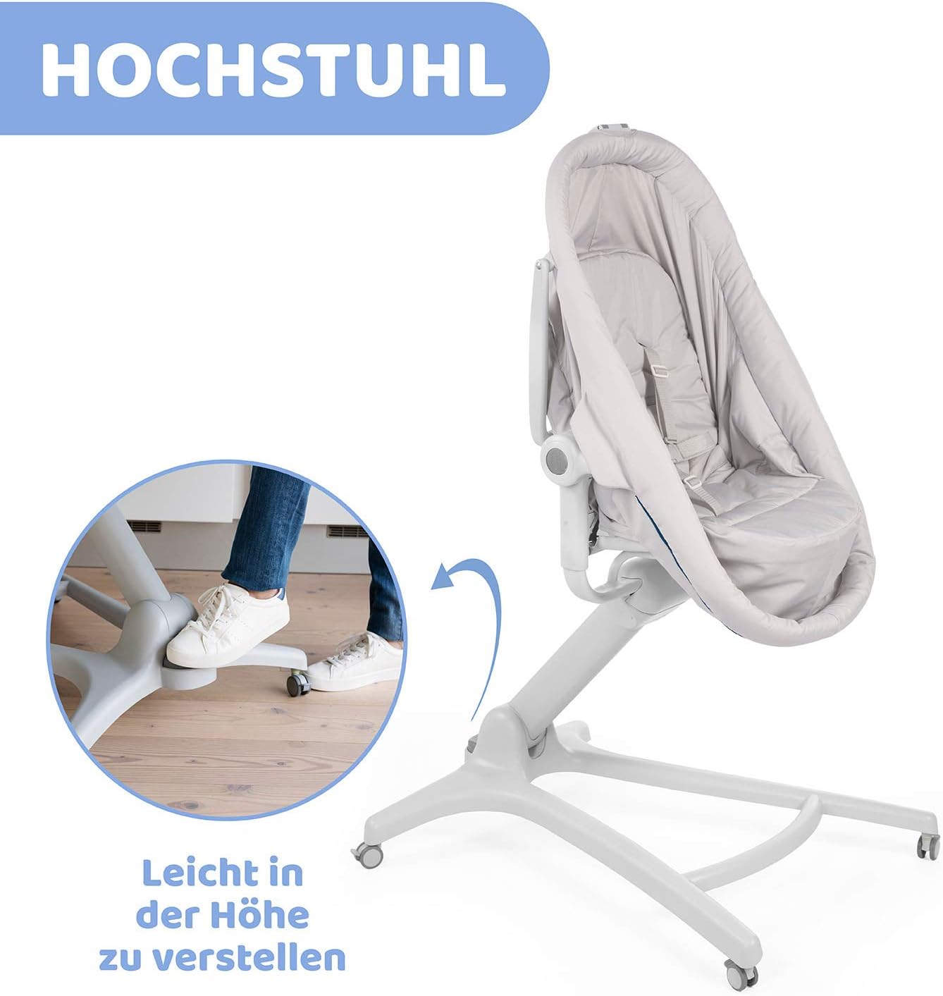 Chicco Baby Hug 4-in-1 wieg vanaf 0 maanden, verhoogde babylounger, babybed, kinderstoel met speelboog, tot 15 kg, verstelbare rugleuning, verstelbare hoogte en 4 wielen