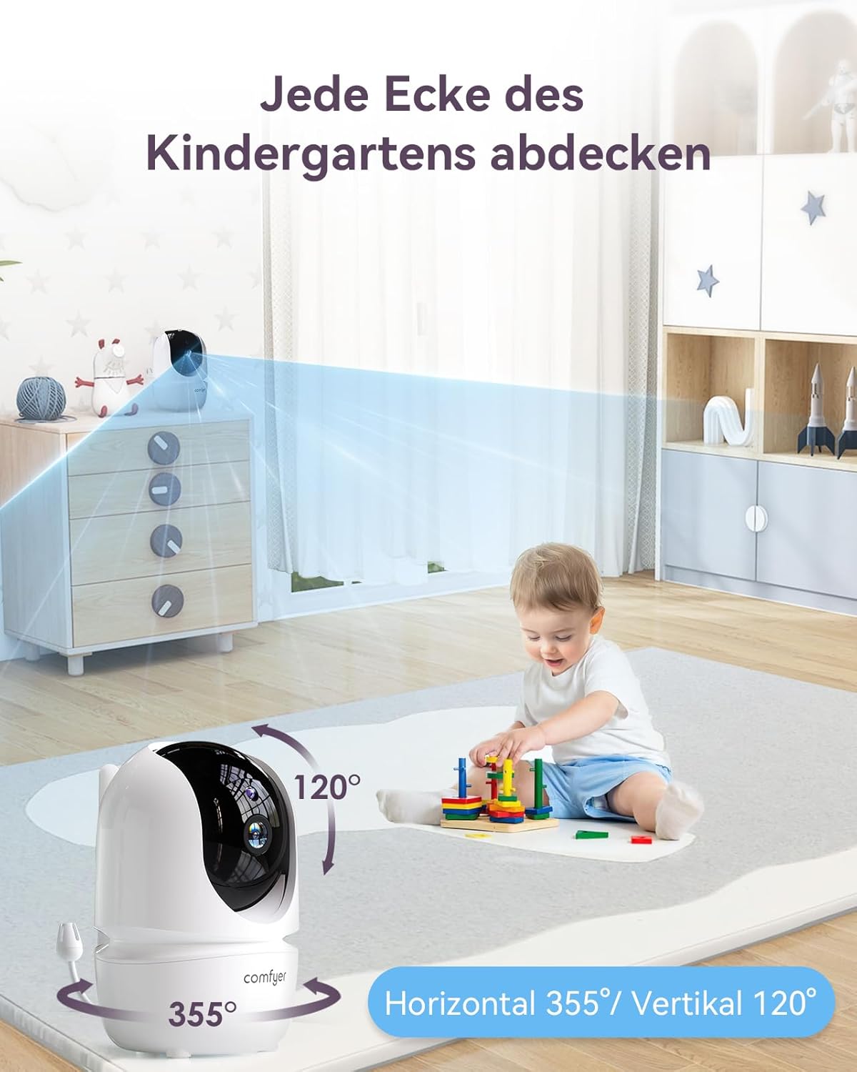 Comfyer Split-Screen Babyfoon met 2 Camera's, 7" HD 720P Videobabyfoon zonder wifi met Beugel, IR-Nachtzicht Groothoeklens Vox-modus 2-Weg Audio 292m Bereik Video Surveillance Apparaten