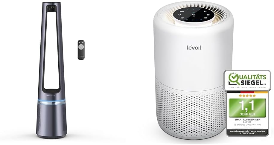 Rowenta QU5062 Eclipse 3in1 Luchtreiniger, ventilator, kachel, filtert 99,9% van de deeltjes, voor kamers tot 30 m2, snelle verwarming tot 35°C, automatische dag- en nachtmodus, zwart/grijs