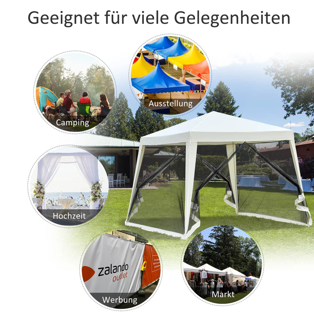Outsunny Tuinpaviljoen met muskietennet waterafstotend crèmewit