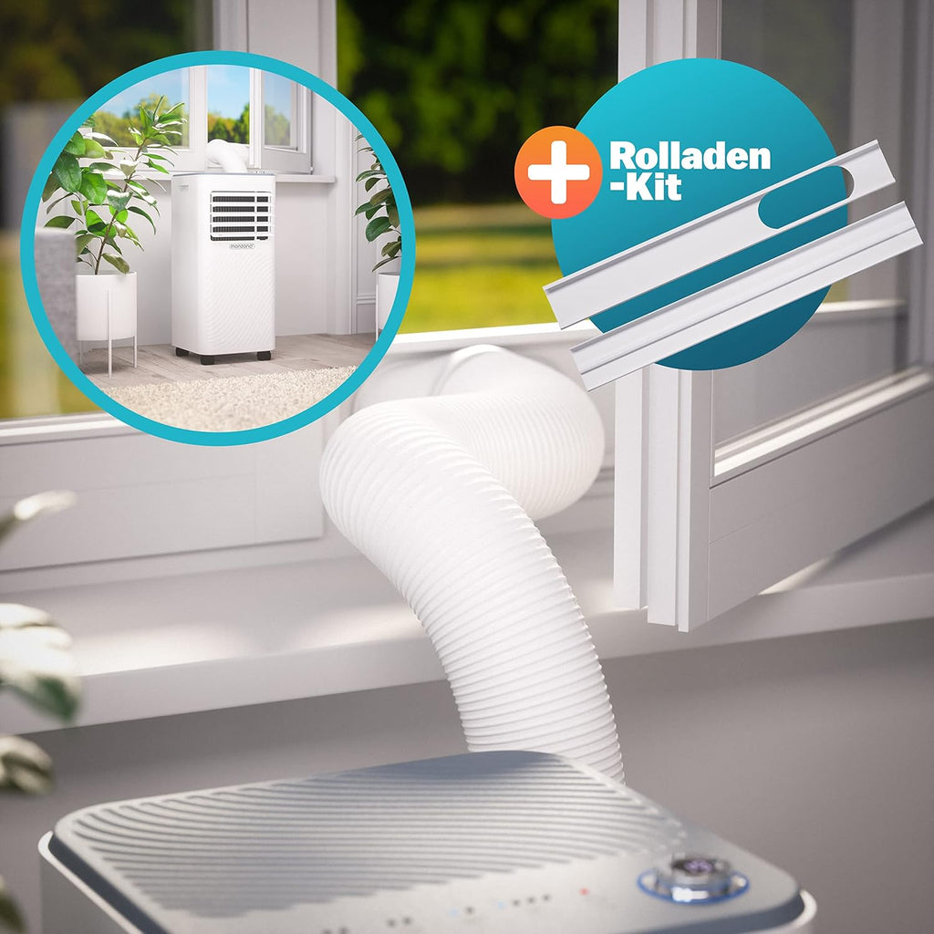 Monzana mobiele airconditioner MZKA2000 afvoerslang 7000BTU 3-in-1 750W 24h timer 25m² afstandsbediening ontvochtiger rolluikkit airco