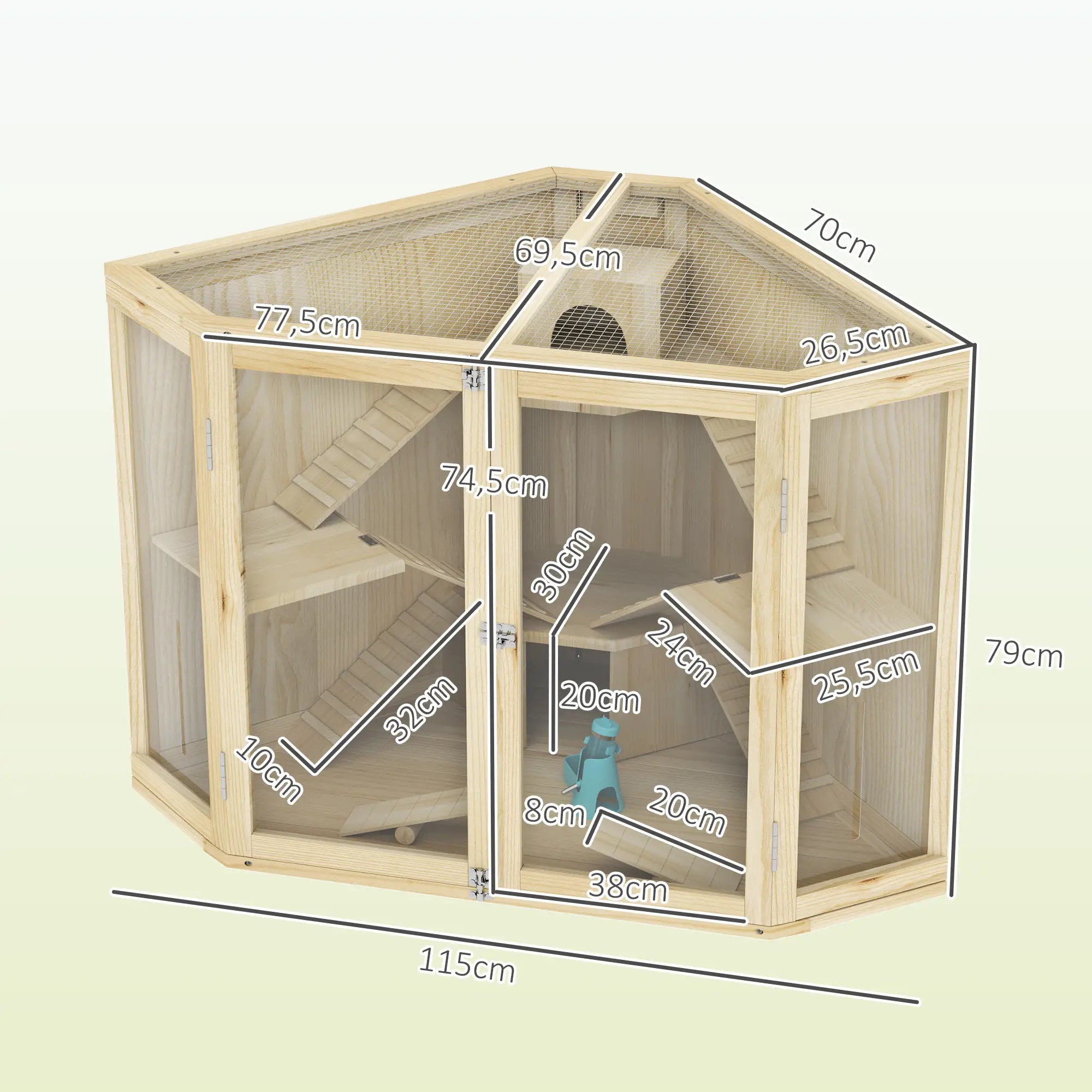PawHut Hamsterkooi Hout 4 Verdiepingen met Accessoires en Kijkvenster