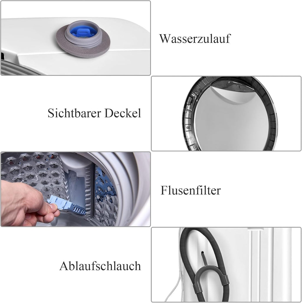 RELAX4LIFE Volautomatische Wasmachine 3,5 kg, Wasautomaat met Pomp & Display, Bovenlader Mini Wasmachine met Centrifuge & 6 Wasprogramma's, 240W, voor Camping & Camper, 43 x 43 x 75cm, Wit