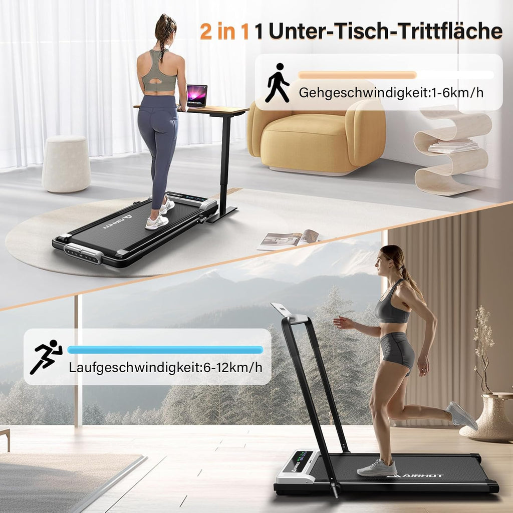 Loopband voor thuis-AIRHOT, 2,5 pk Walking Pad, loopband onder bureau met afstandsbediening en LED-display, maximale snelheid van 6 km/u OF 12 km/u. Compacte loopband voor thuis of op kantoor