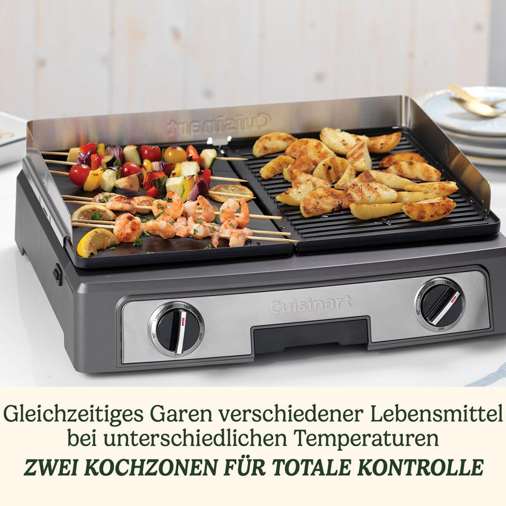 Cuisinart Hot Plate Entertaining Grill & Griddle | XL Elektrische Plancha Grill, Teppanyaki Grillplaat voor thuis | Afneembare plaat met antiaanbaklaag, 2-zone temperatuurregeling tot 260°C