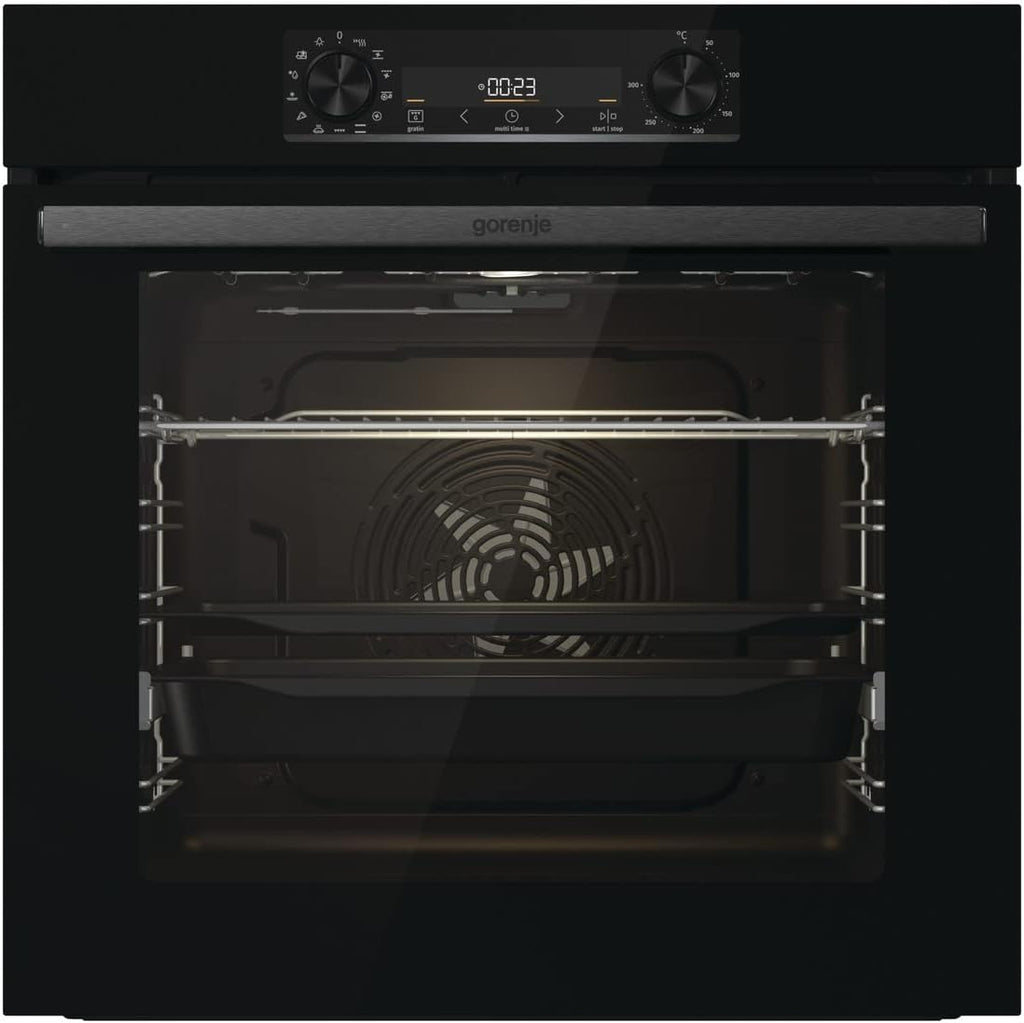 Gorenje 738971 Inbouw Ovenset OptiBake Black Steam Pyro Set / 77L / Hetelucht/Pyrolyse/ExtraSteam/GentleClose/AirFry/Pizzamode 300°C/PerfectGrill/Inductiekookplaat met BridgeZone/zwart