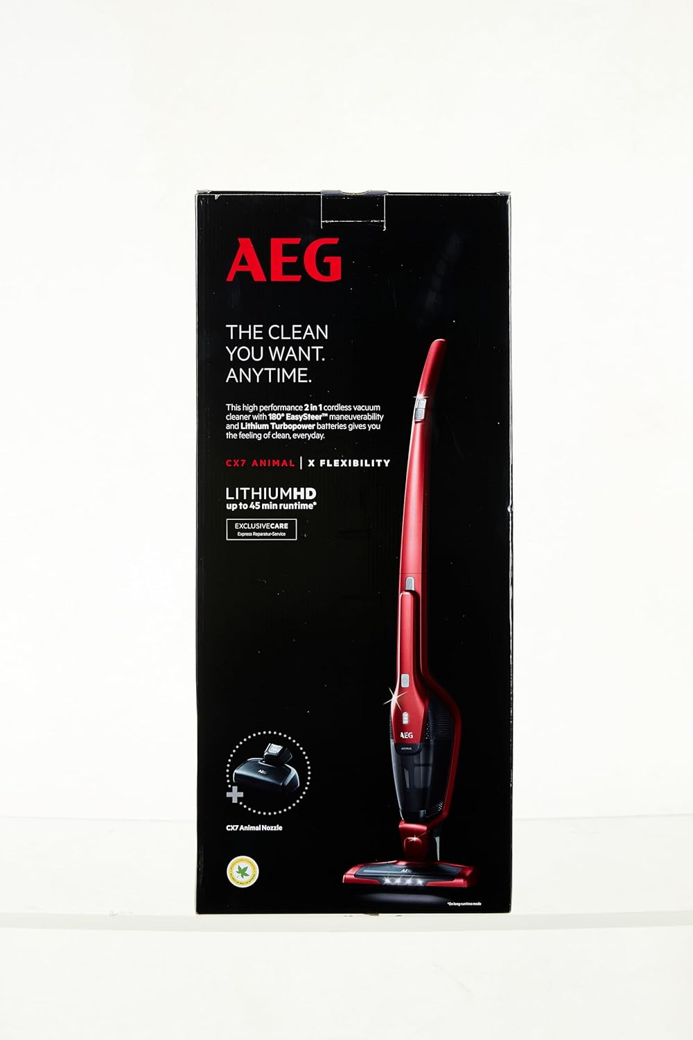 AEG Ergorapido CX7-2-45AN 2-in-1 Accu steelstofzuiger / zakloos / dierenharenborstel / tot 45 min. looptijd / vrijstaand / 180° draaibaar mondstuk / borstelreinigingsfunctie / LED-verlichting / rood / Exclusief bij Amazon