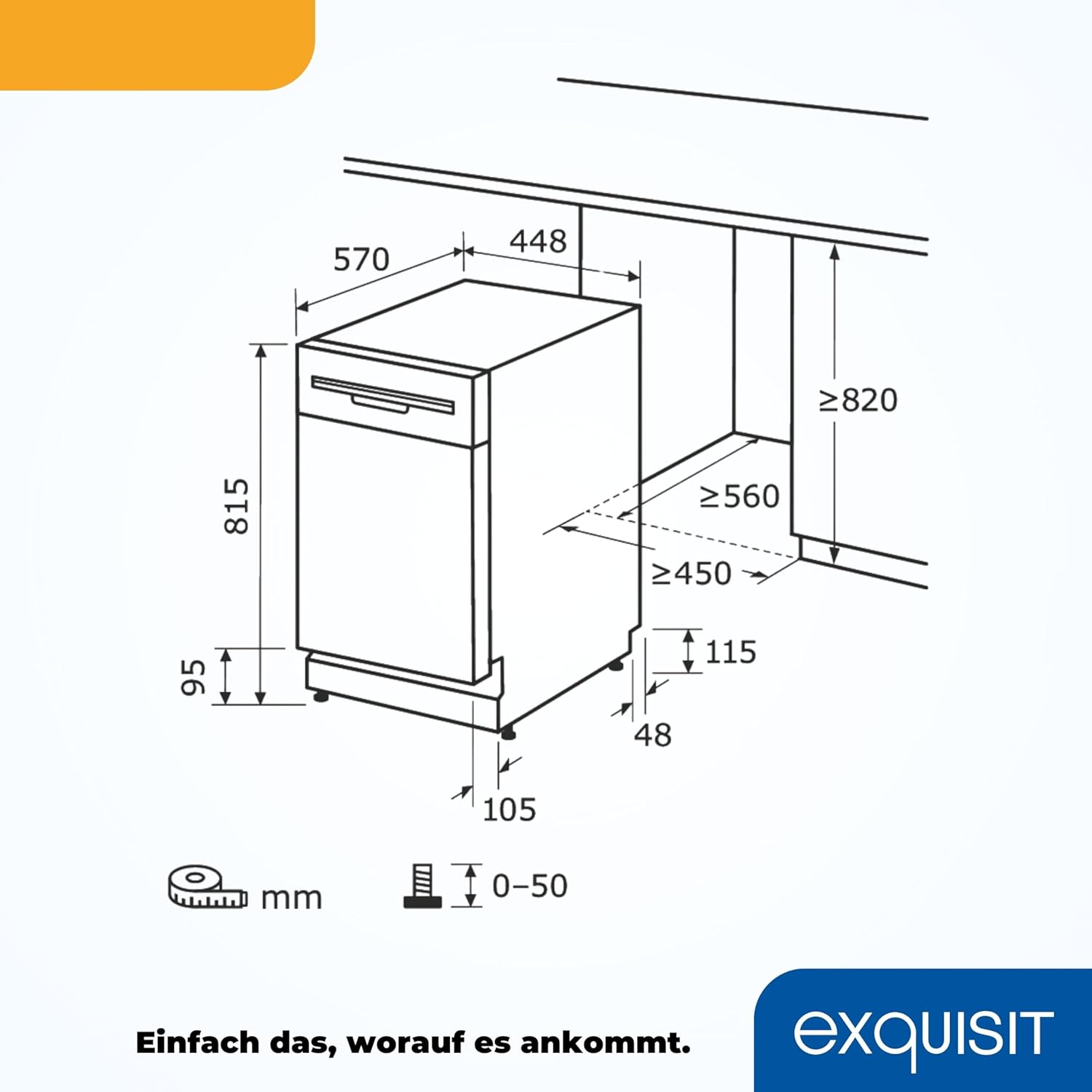 Exquisit Vaatwasser, 45 cm breedte, gedeeltelijk geïntegreerd, 9 couverts, 9 liter, startuitstel, ECO-modus, vaatwasser 45 cm, EGSP51009-EB-030E inox