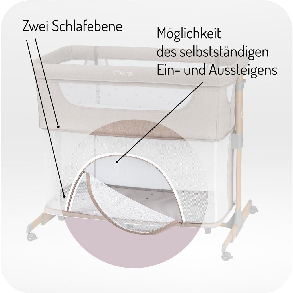 Momi SMART Bed 4-in-1 Bijzetbedden tot 15 kg, Bijzetbed voor baby's met matras, Hoogteverstelbaar