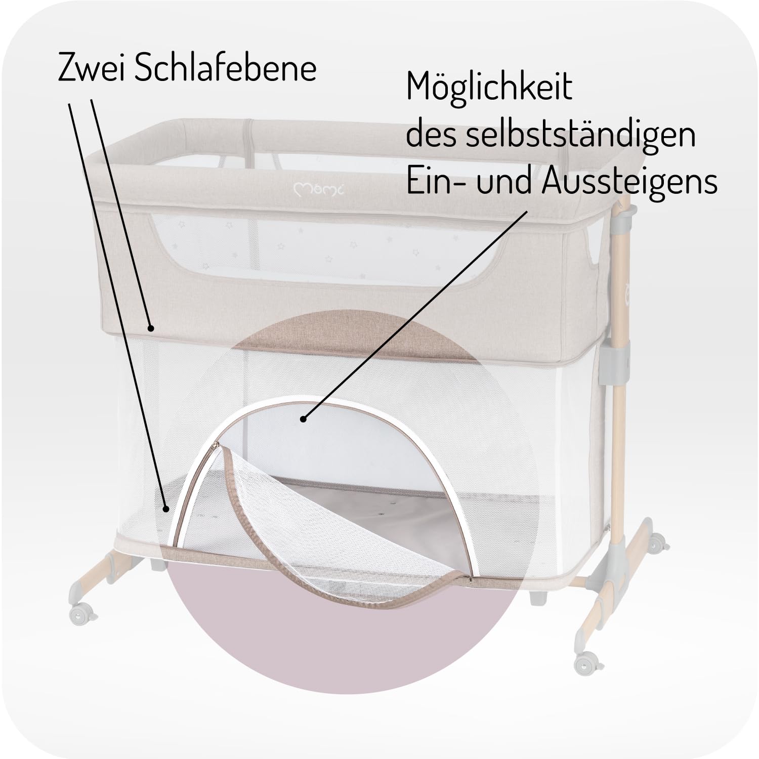 Momi SMART Bed 4-in-1 Bijzetbedden tot 15 kg, Bijzetbed voor baby's met matras, Hoogteverstelbaar